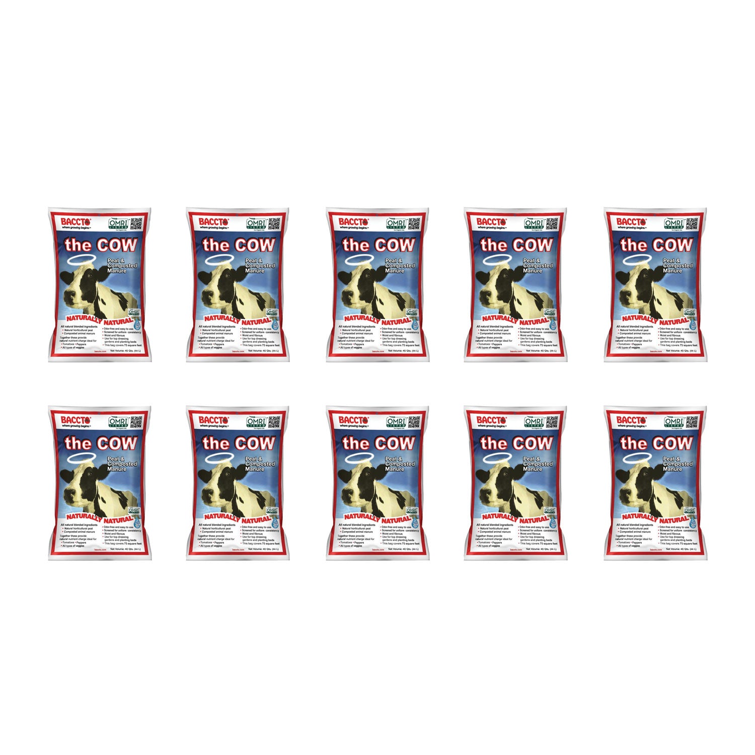 Baccto Wholly Cow Horticulture Peat & Composted Manure, 40 Quarts (10 Pack) - VMInnovations