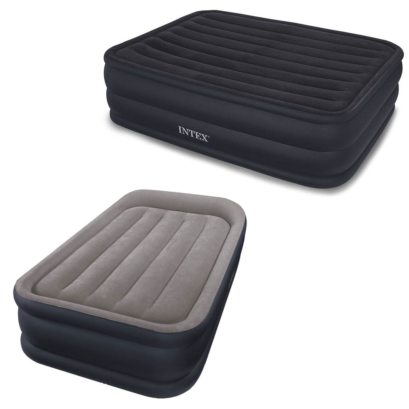 Intex Queen + Twin Raised Downy Inflatable Indoor Air Mattress w/ Built-In Pump