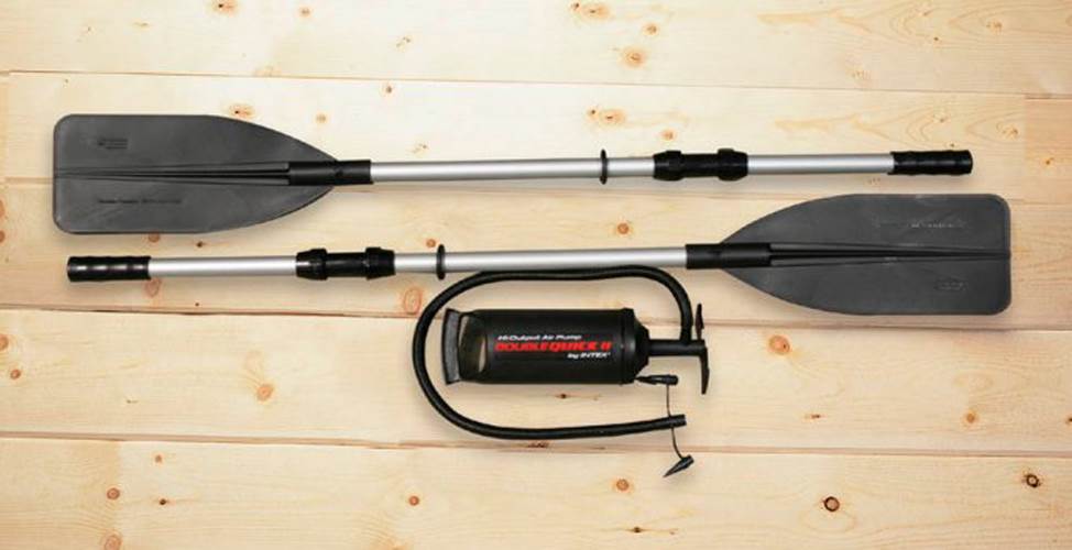 Intex Excursion Inflatable Rafting Fishing 4 Person Boat w/ Oars & Pump (2 Pack)