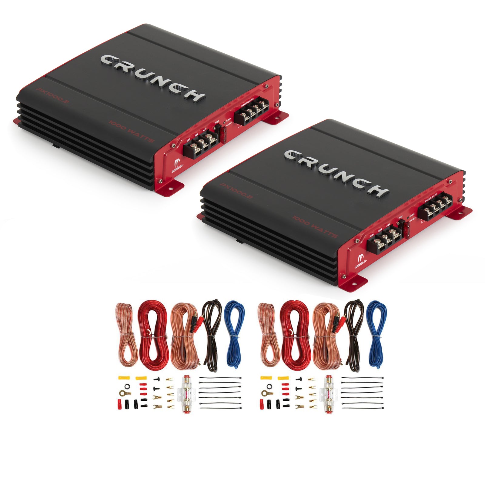 Crunch PX-1000.2 2 Channel 1000W Car Stereo Amplifier + Amp Wiring Kit (2 Pack) - VMInnovations