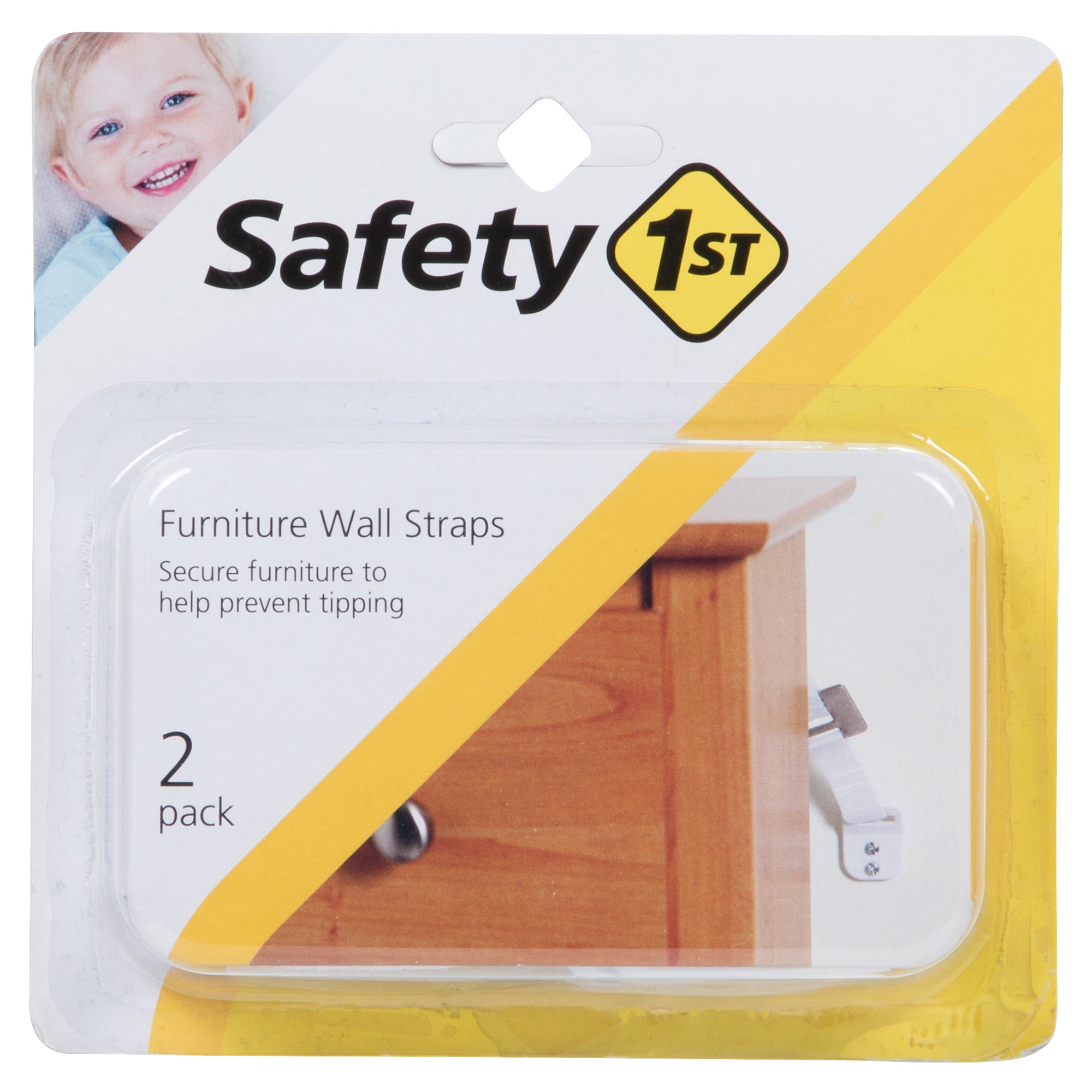 Safety 1st Childproof Safety Furniture Wall Straps, White, 2 Pack (Open Box)