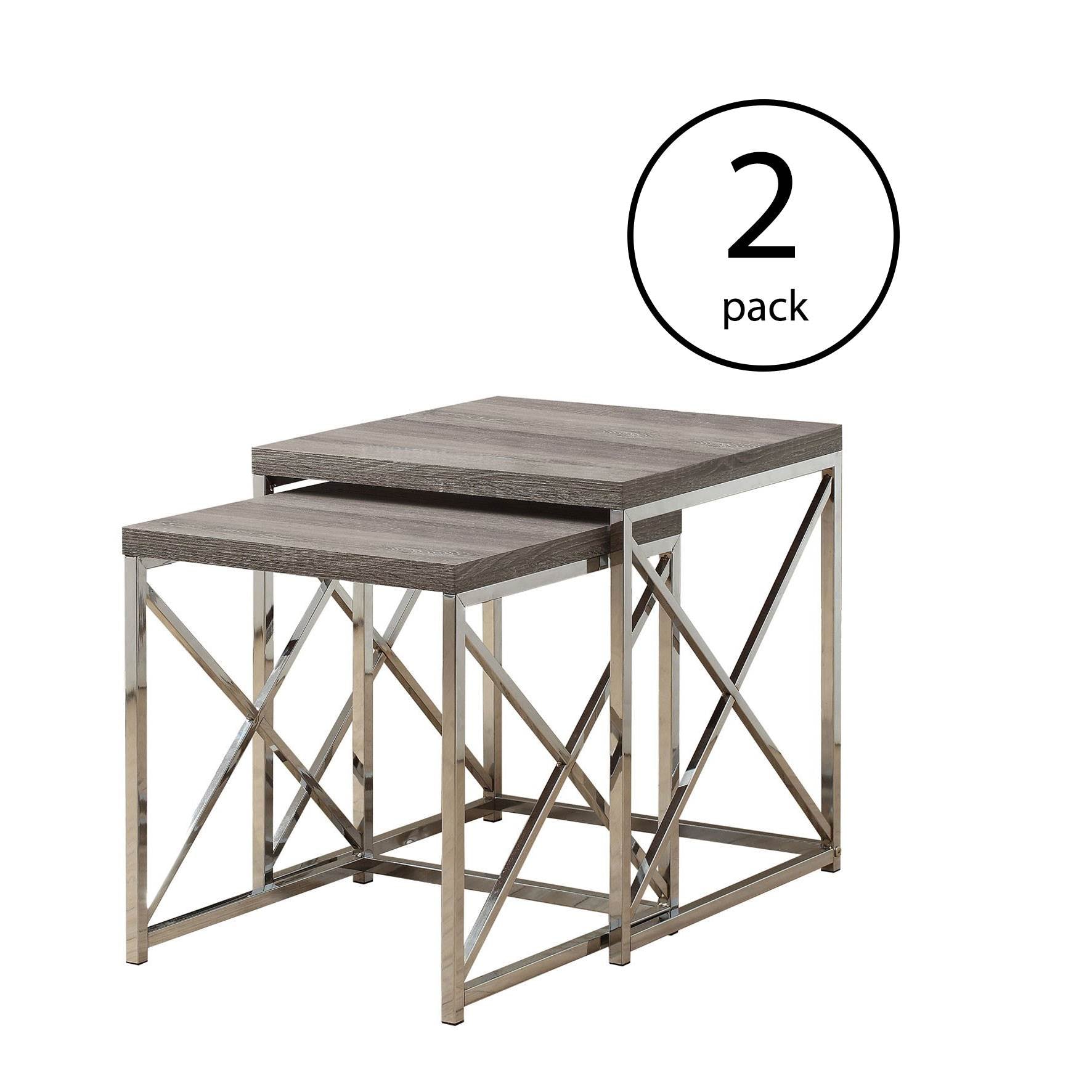 Monarch Specialties Contemporary 2-Piece Nesting End Tables, Dark Taupe (2 Pack)