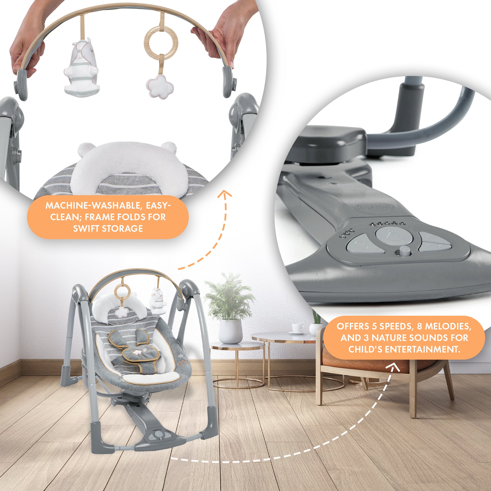 Boutique Collection Baby Swing N Go Portable Rocker Chair, (Open Box) - VMInnovations