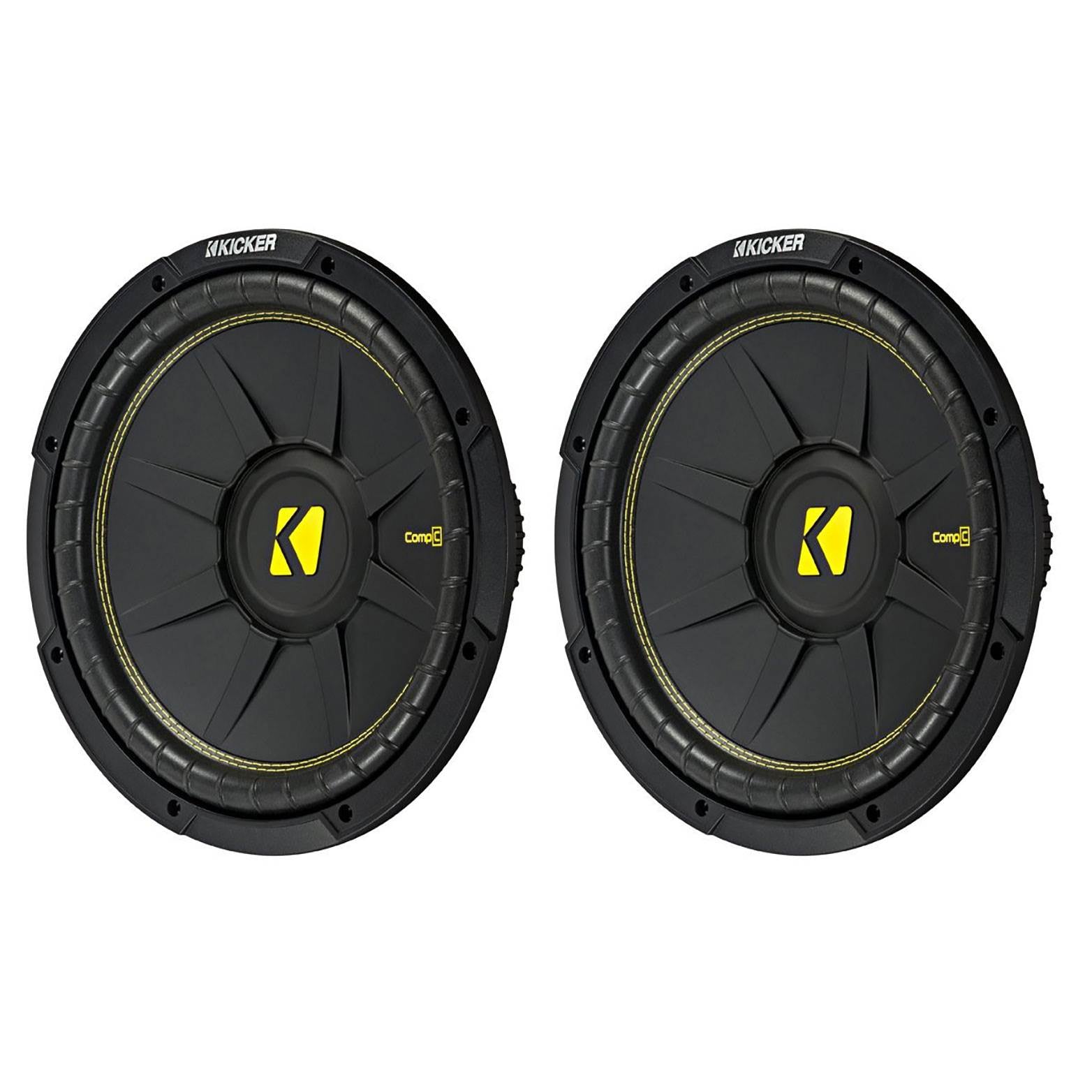 Kicker 44CWCS124 CompC 12" 1200 Watt 4 Ohm Single Voice Coil SVC Subwoofer, Pair