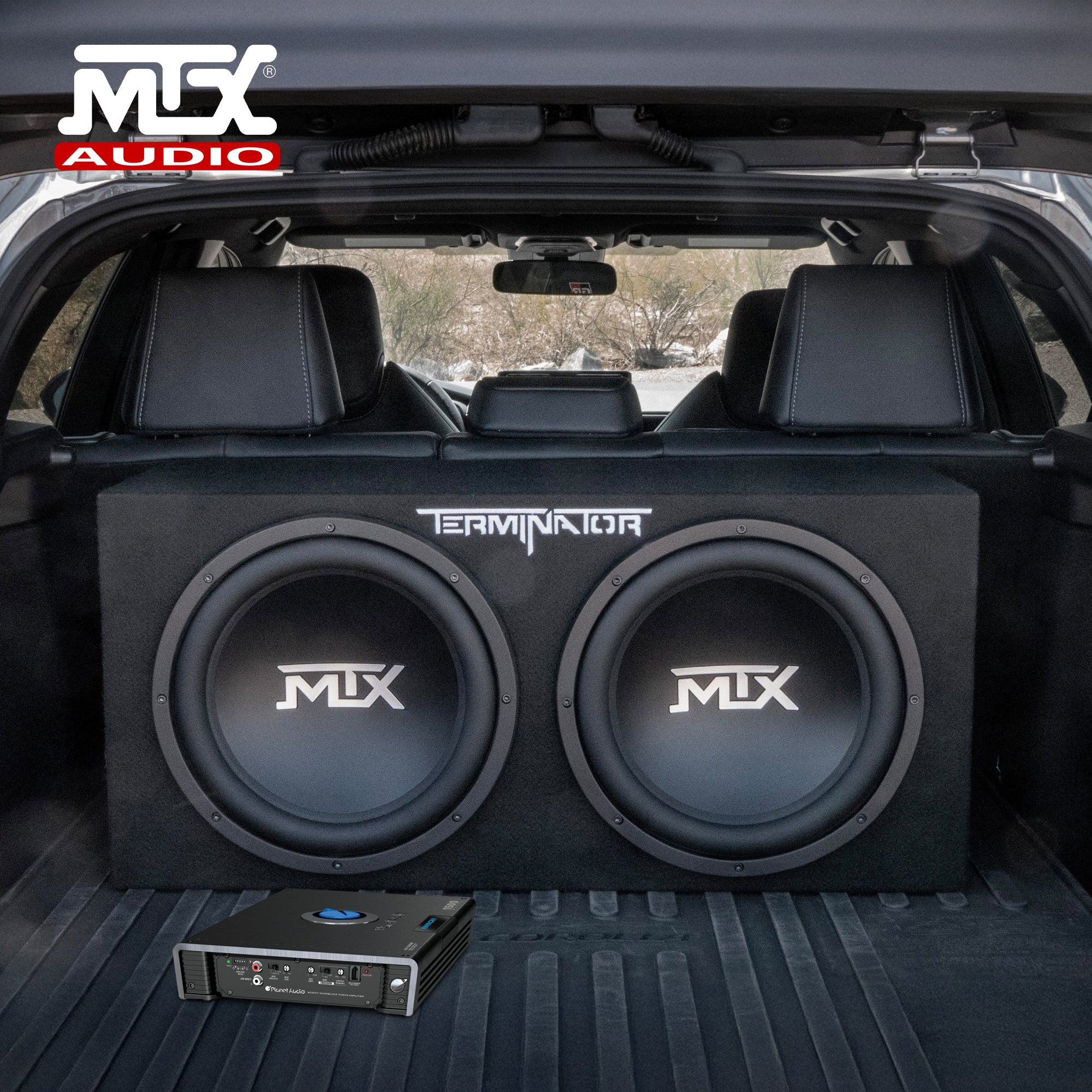 MTX 12" Dual Subwoofer Enclosure, Planet Audio Amplifier, 2 Soundstorm Wire Kits - VMInnovations