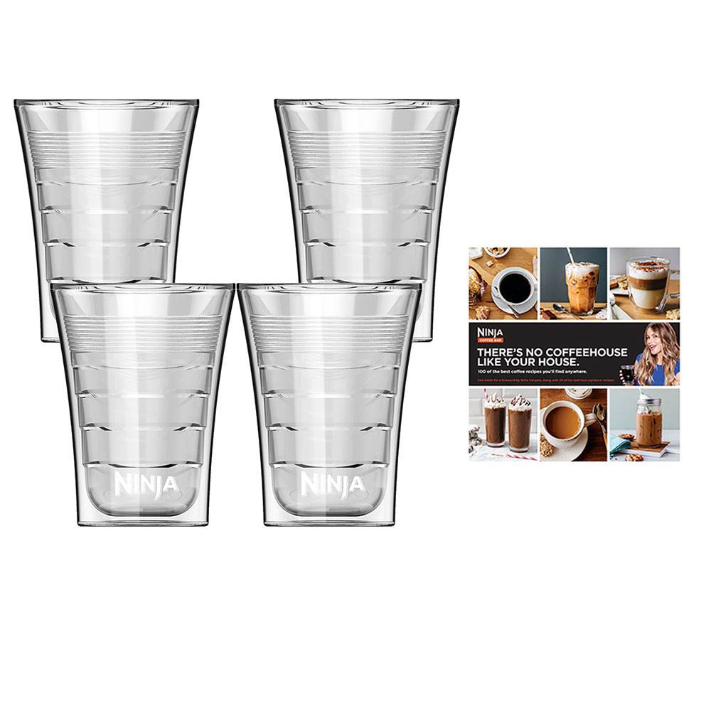 Ninja 14Oz Double Insulated Cup for Coffee Bar Drinks (4 Pack) + 100-Recipe Book