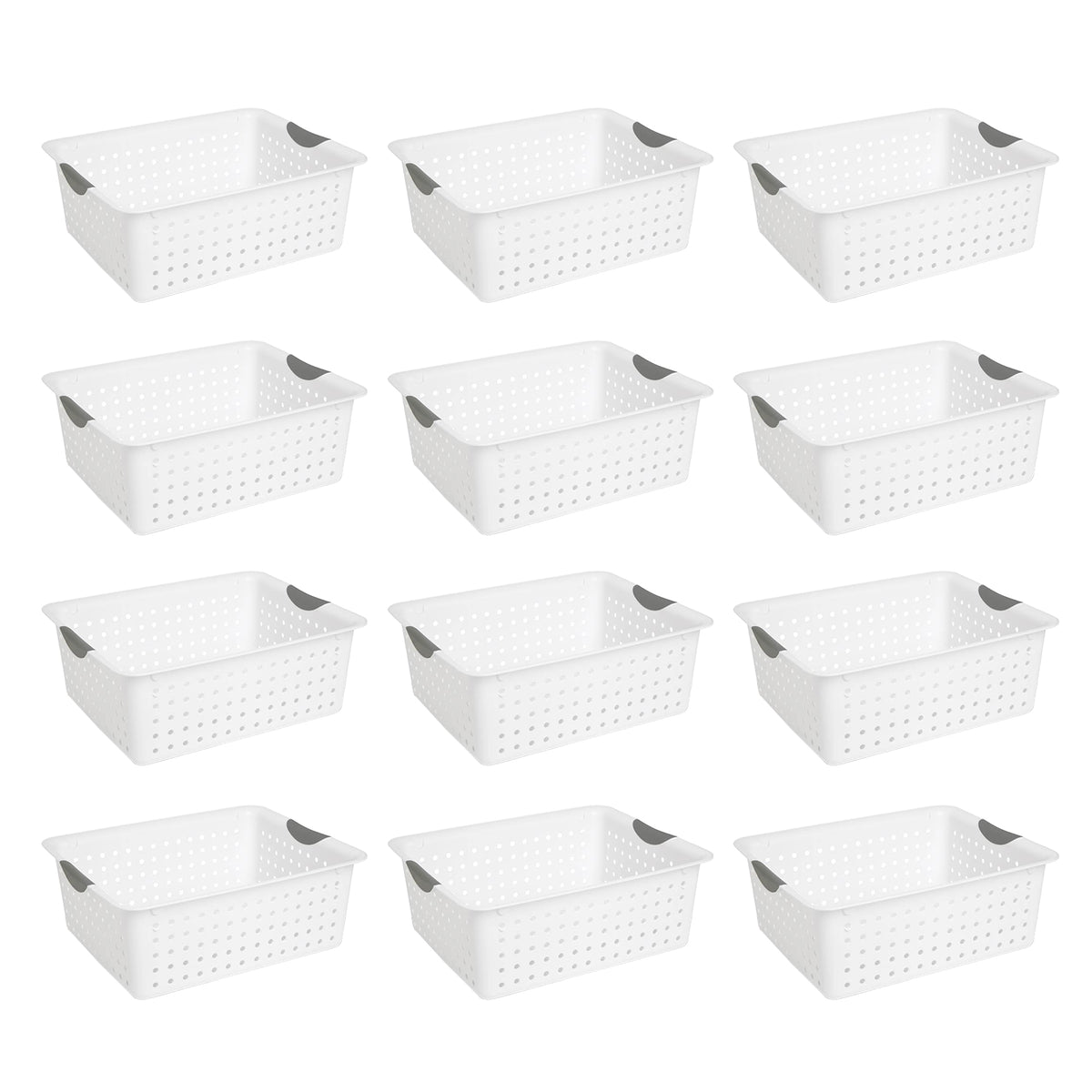 Sterilite Set of Ultra Plastic Storage Bin Baskets w/ Handles, 12 Large, 6 Deep