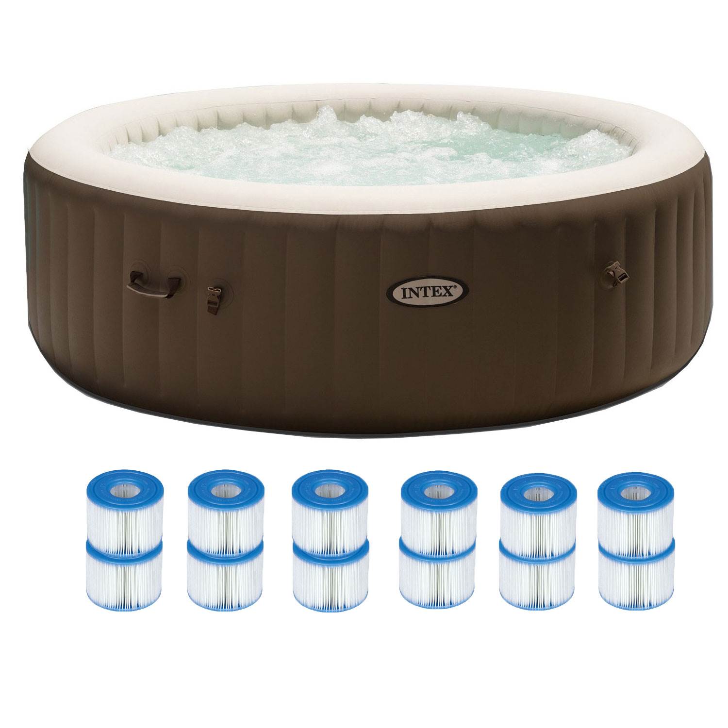 Intex Pure Spa 6 Person Portable Inflatable Hot Tub + 12 Filter Replacements