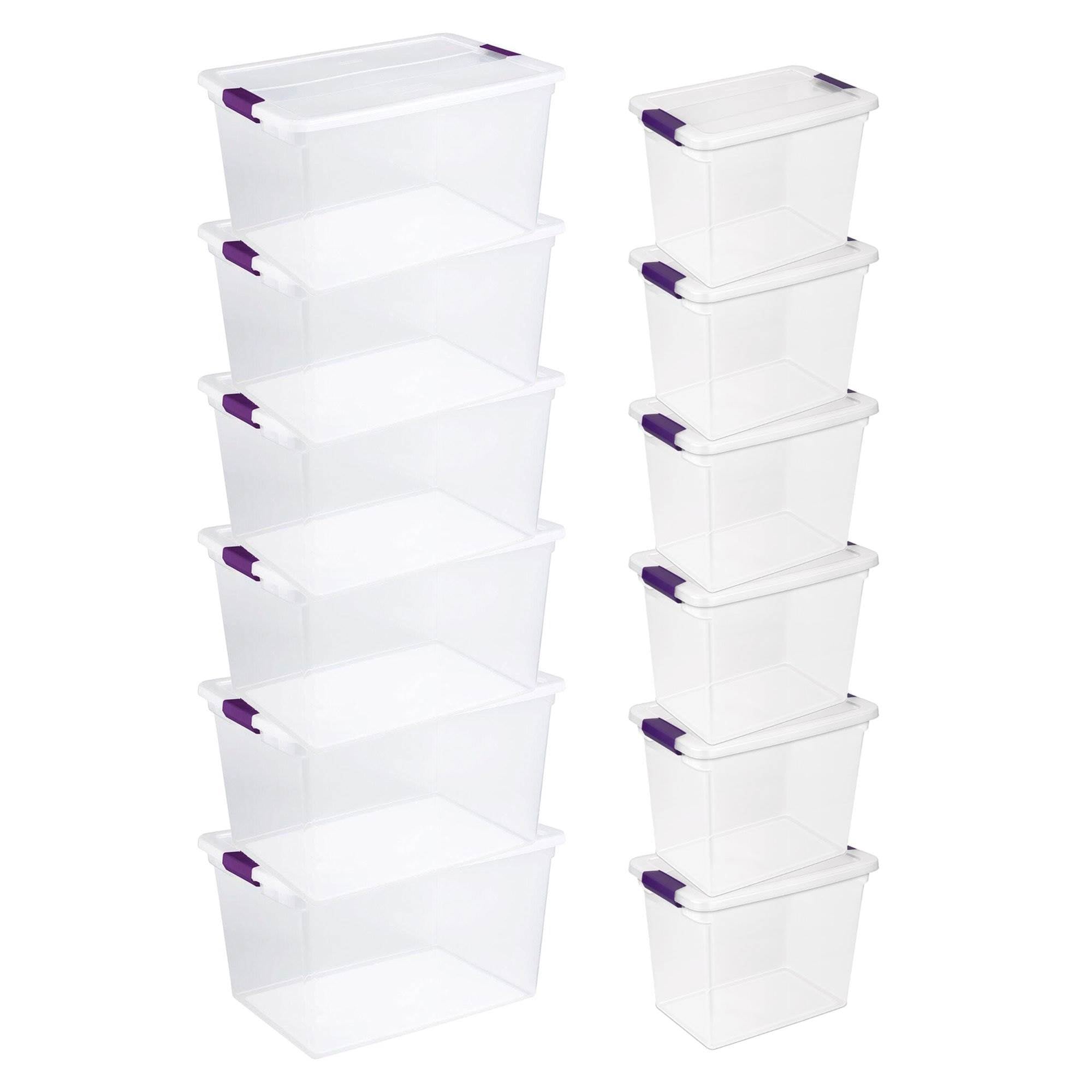 Sterilite 66 Quart Latch Lid Tote, 6 Pack, and 27 Quart Latch Lid Tote, 6 Pack - VMInnovations