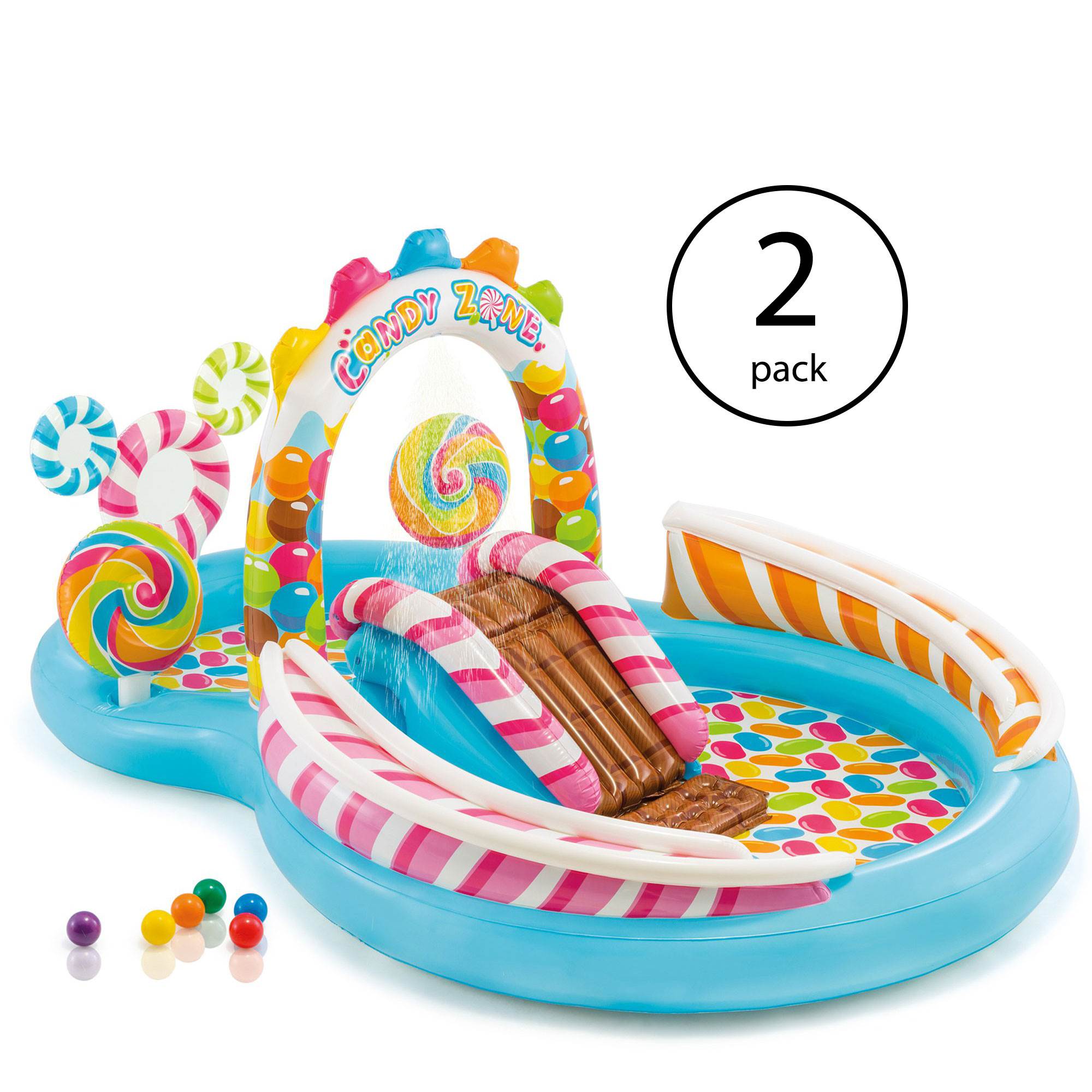 Intex 9 x 6 Foot Inflatable Candy Zone Play Center Pool with Waterslide (2 Pack) - VMInnovations