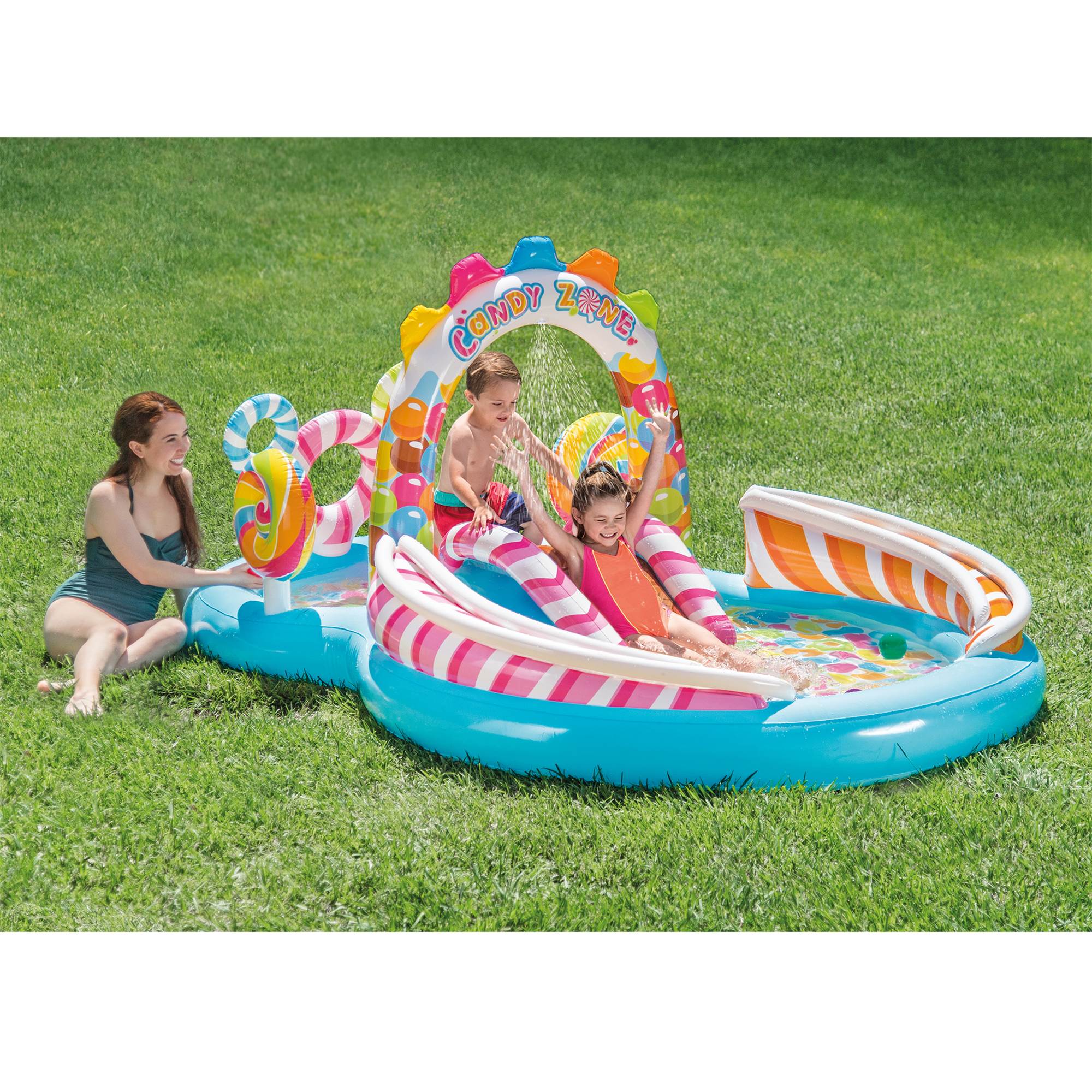 Intex 9 x 6 Foot Inflatable Candy Zone Play Center Pool with Waterslide (2 Pack) - VMInnovations