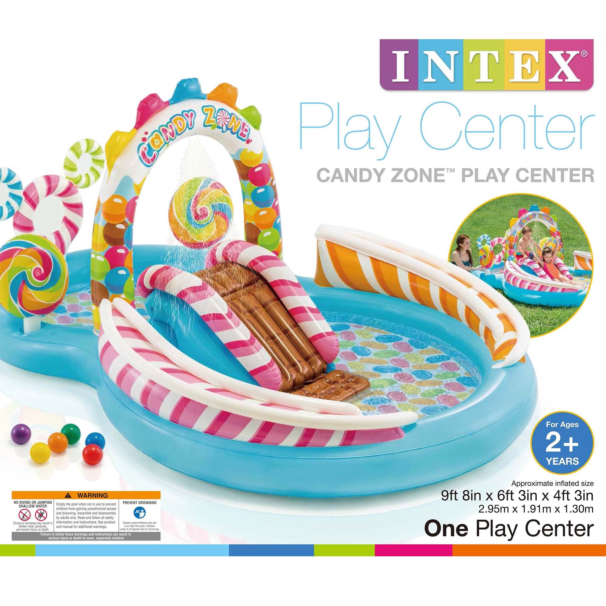Intex 9 x 6 Foot Inflatable Candy Zone Play Center Pool with Waterslide (2 Pack) - VMInnovations