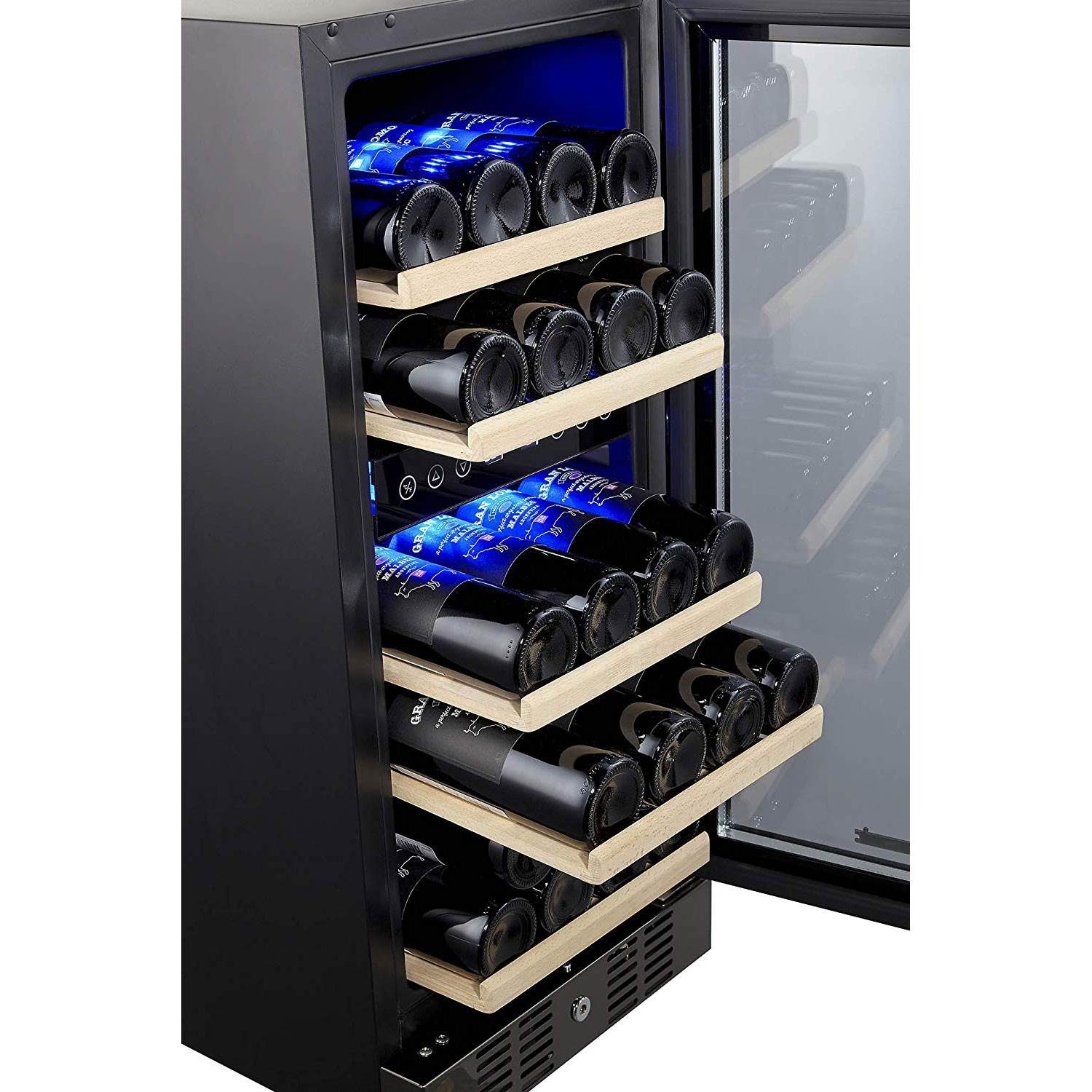 NewAir AWR-290DB 29 Bottle Built In Compressor Adjustable Wine Cooler, Black