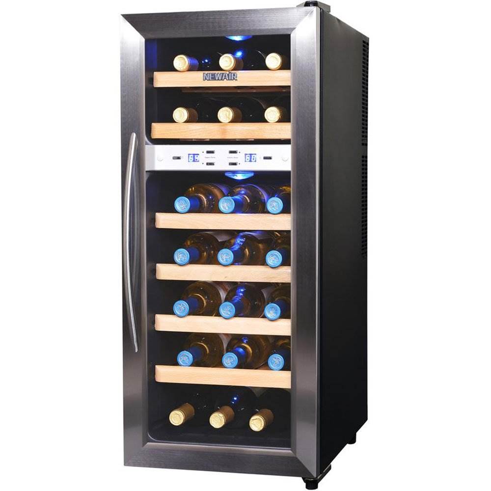 NewAir AW-211ED Dual Zone Stainless Steel 21 Bottle Vertical Wine Cooler, Silver
