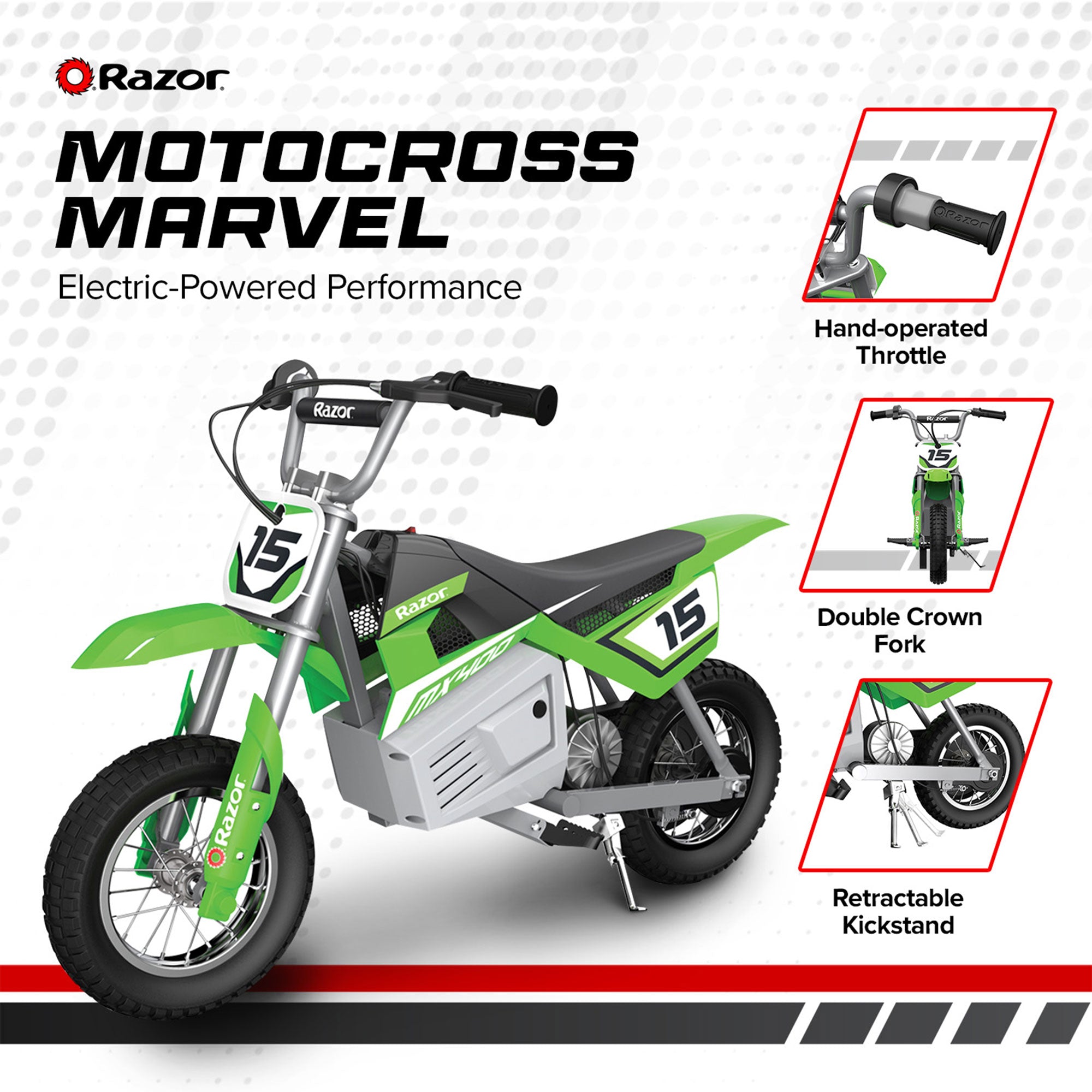 Razor MX400 Dirt Rocket Electric Motocross Motorcycle Bikes, 1 White & 1 Green - VMInnovations