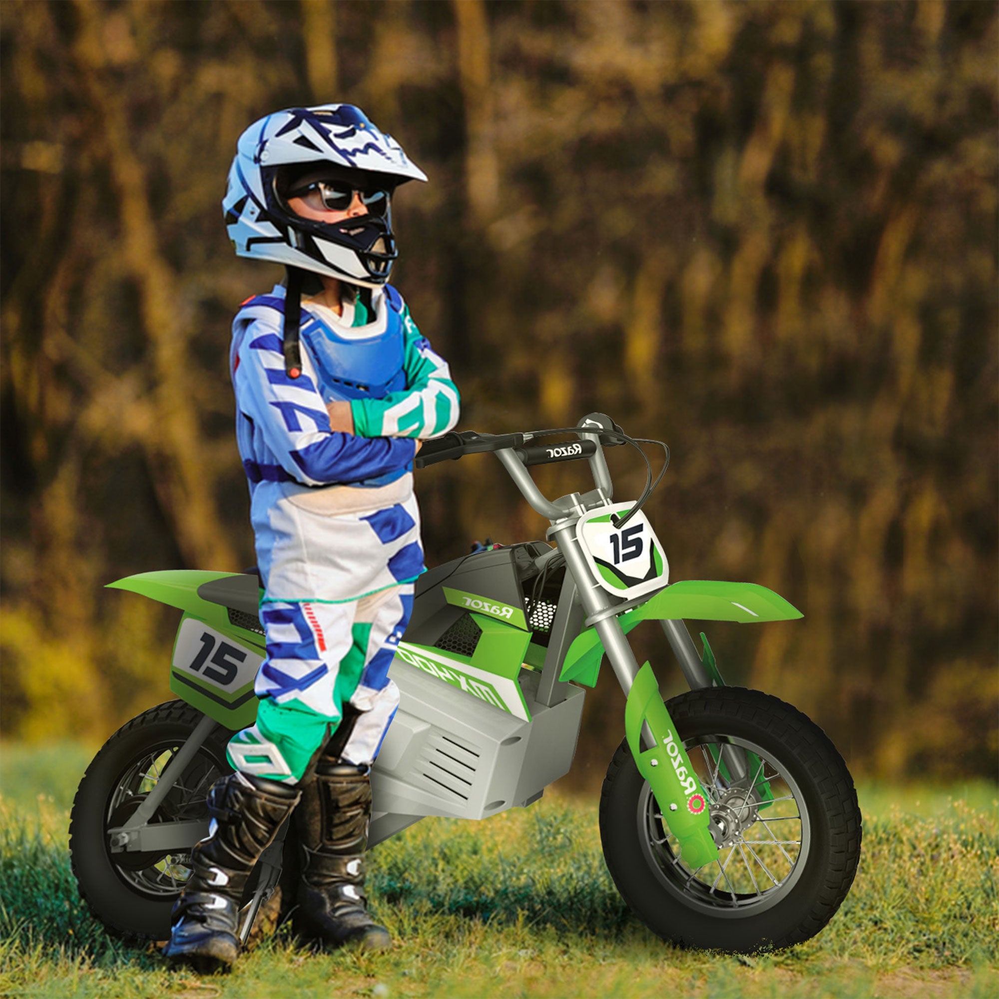 Razor MX400 Dirt Rocket Electric Motocross Motorcycle Bikes, 1 White & 1 Green - VMInnovations