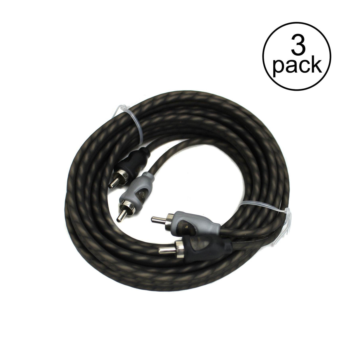 Rockford Fosgate RFI-20 20' Twisted 2 Ch RCA Car Audio Signal Cables (3 Pack)