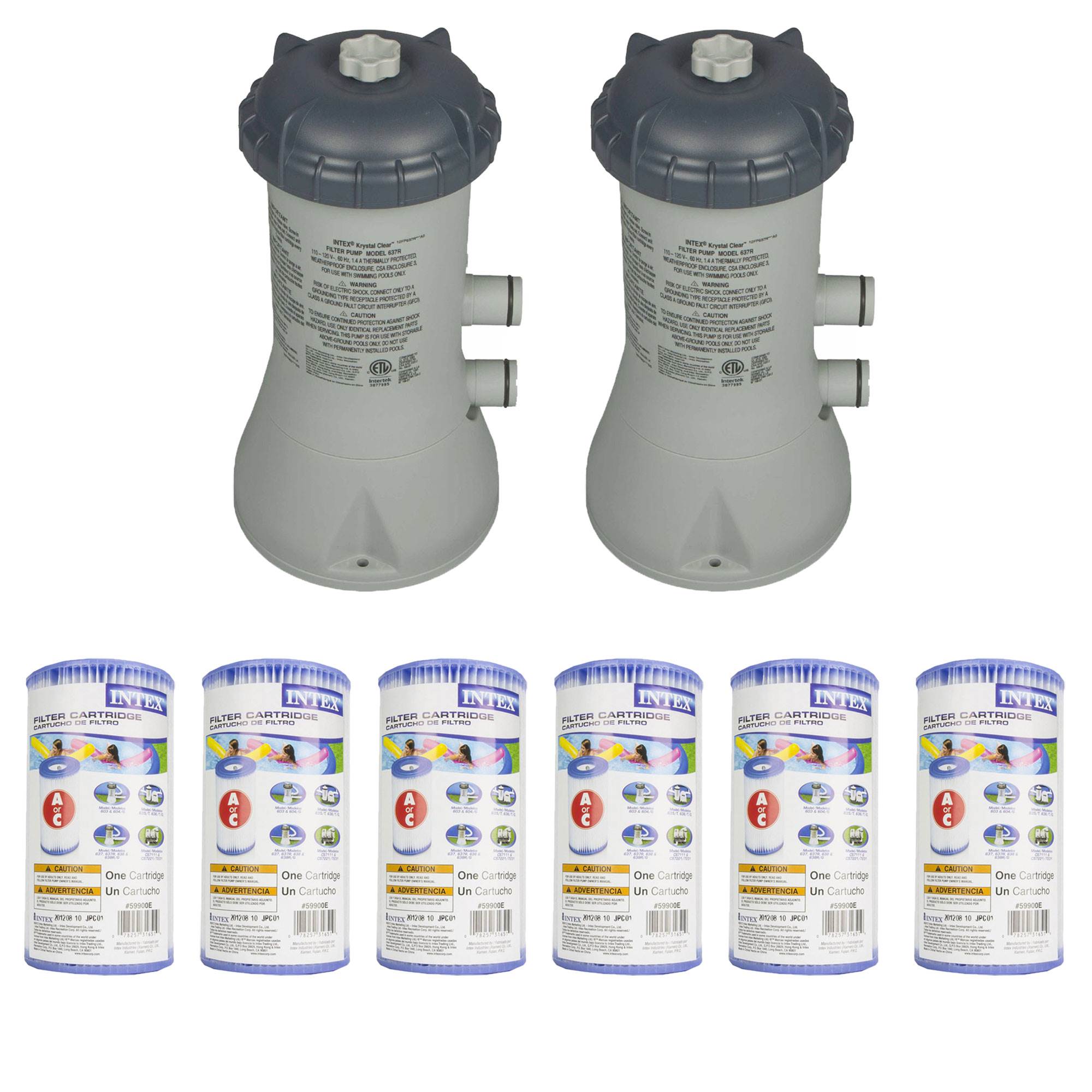 Intex 1000 GPH Easy Set Above Ground Pool Filter Pump (2 Pack) + Filters