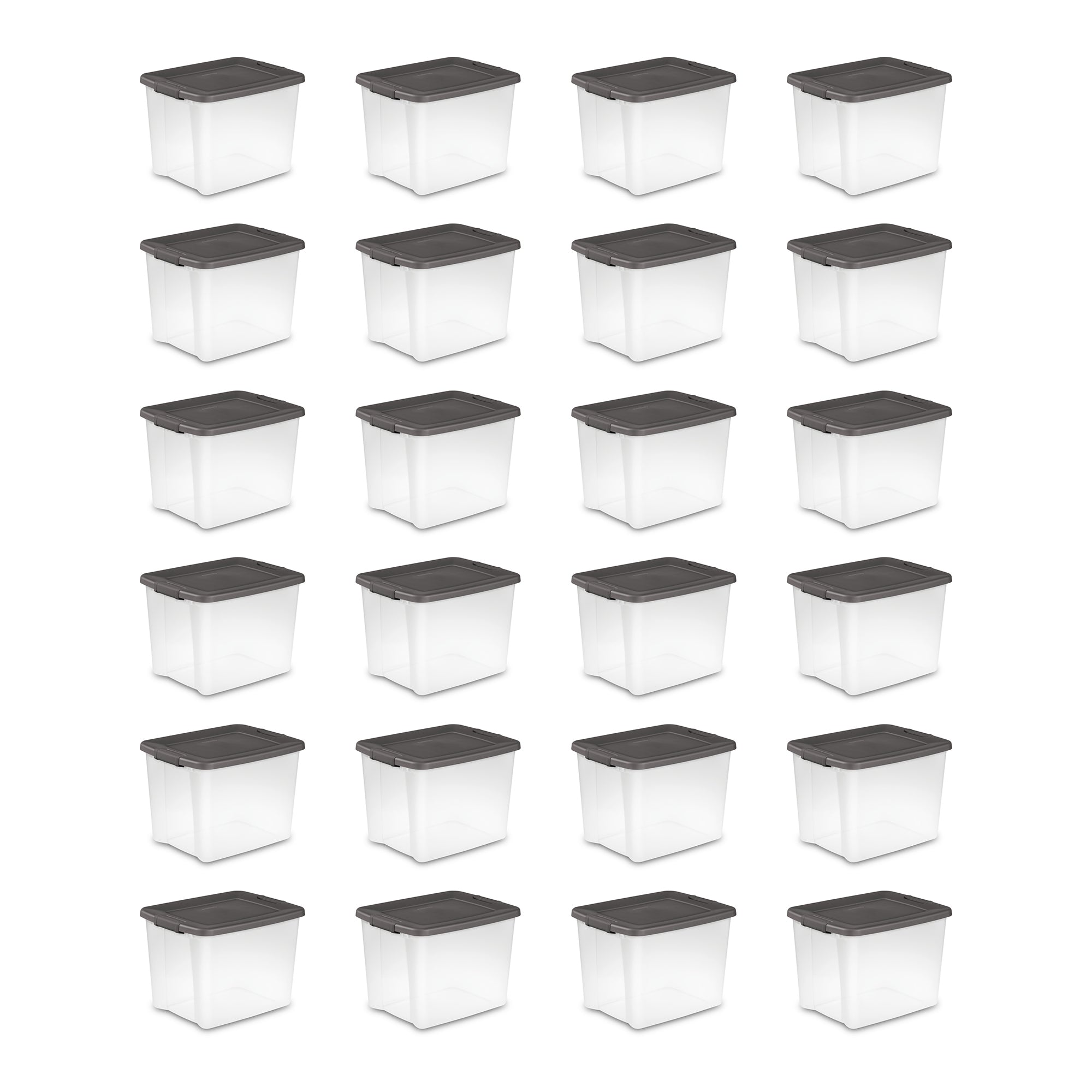 Sterilite ShelfTotes 50 Quart Clear Latched Plastic Storage Container, 24 Pack