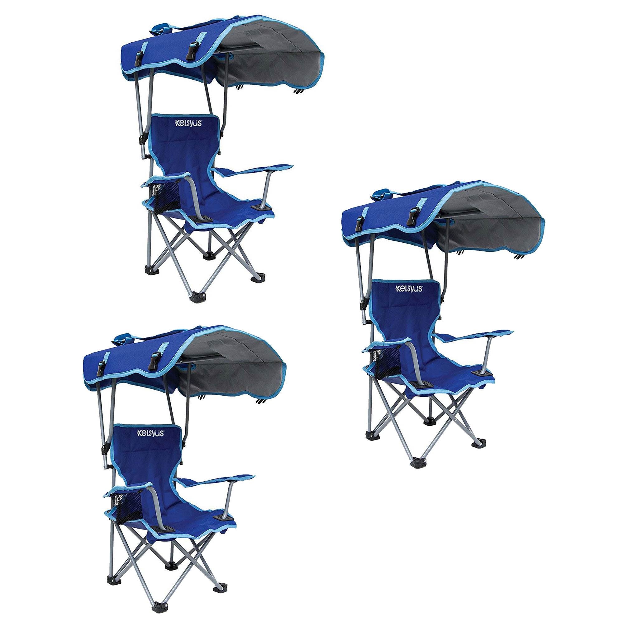 Kelsyus Kids Original Canopy Folding Backpack Lounge Chair, Blue (3 Pack)