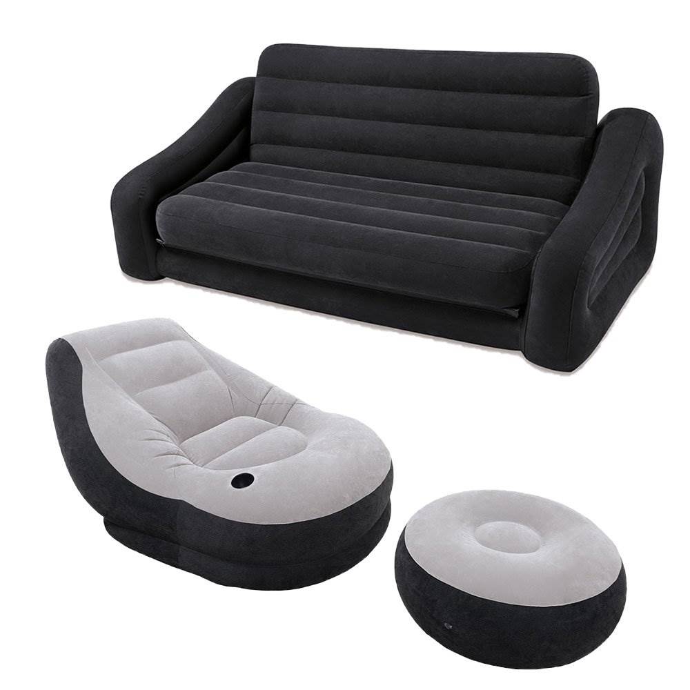 Intex Inflatable Queen Size Sofa Bed + Inflatable Lounge Chair & Ottoman Set