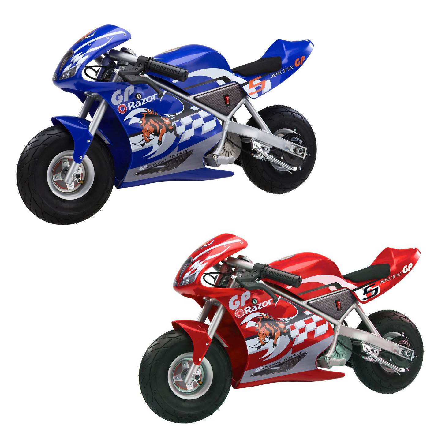 Razor 24-Volt Mini Electric Racing Motorcycle Pocket Rocket Pair, 1 Blue & 1 Red