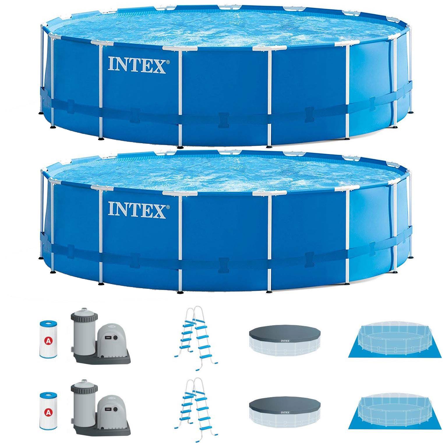 Intex 15ft x 48in Metal Frame Above Ground Swimming Pool Set w/ Pump (2 Pack)