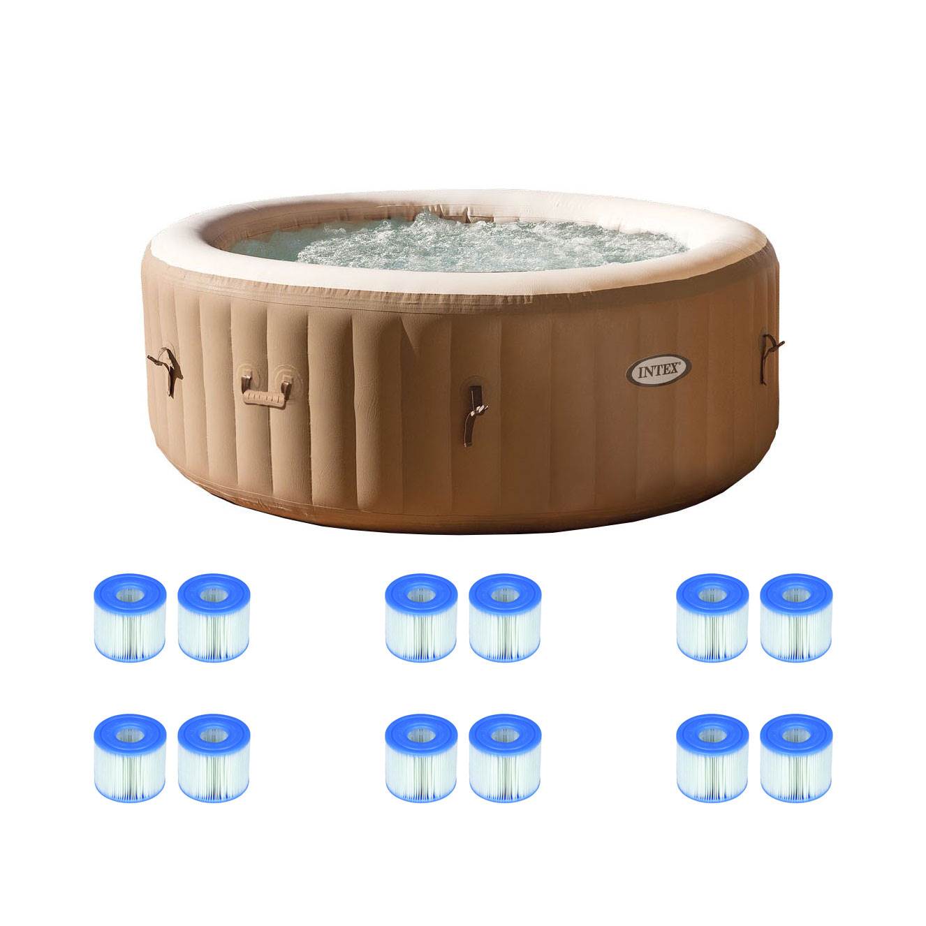 Intex PureSpa Portable Hot Tub Spa & Filter Replacement Cartridges Pair (6 Pack)