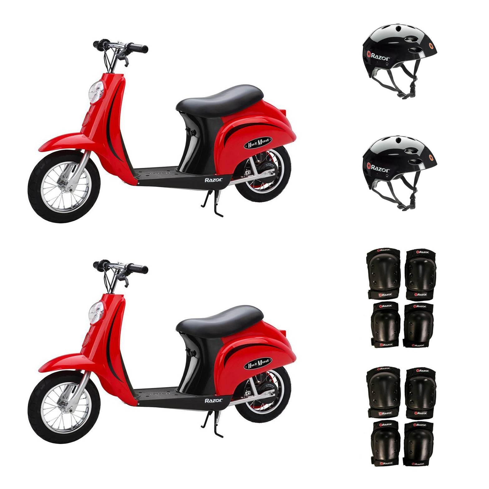 Razor Pocket Mod Electric Retro Scooters (2 Pack) + Helmets + Elbow & Knee Pads