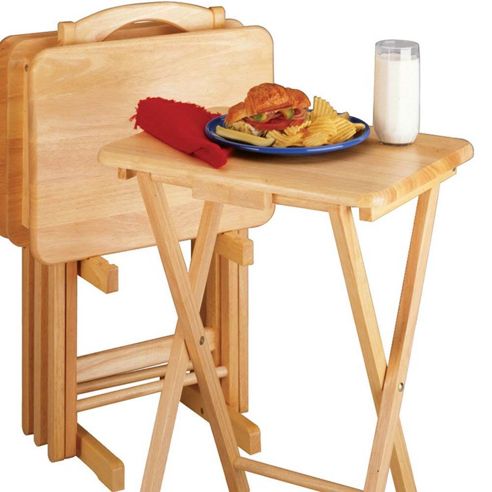 Winsome Alex 25" Portable Folding Wood Snack Tray Table Set of 10, Natural Wood