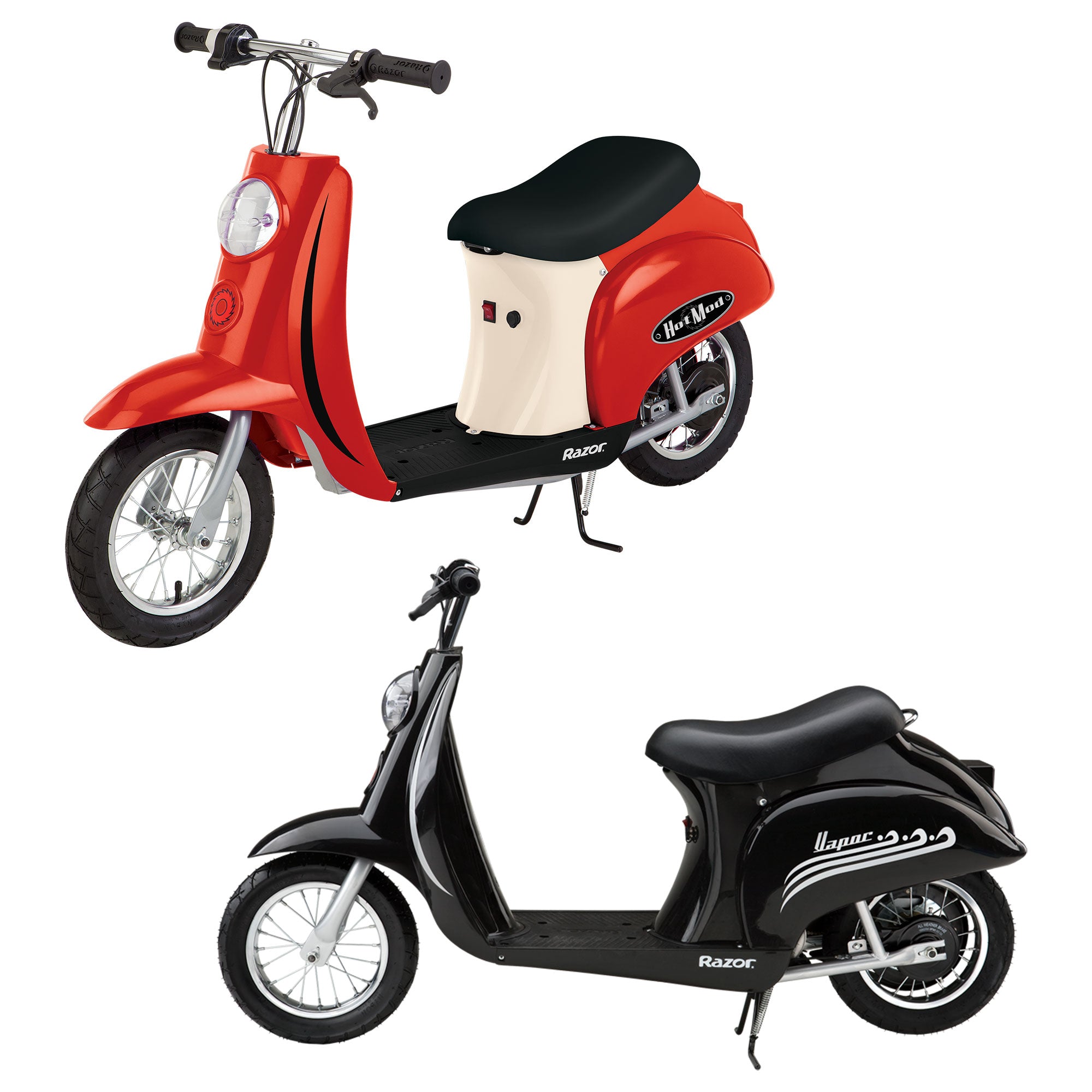 Razor Pocket Mod Miniature Euro 24 Volt Electric Retro Scooters, 1 Red & 1 Black - VMInnovations