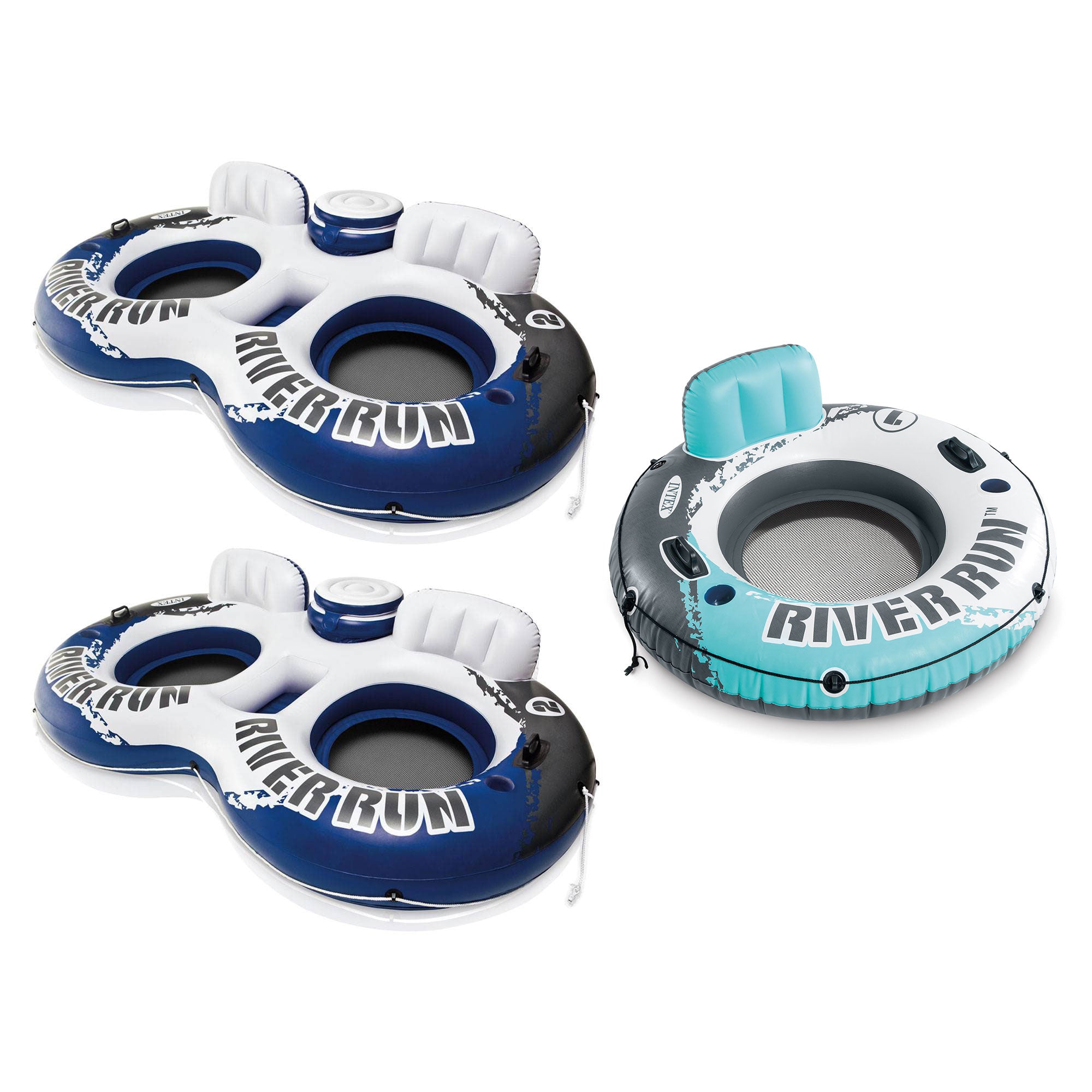 Intex River Run 2 Inflatable 2 Person River Float (2 Pack) + River Run 1 Tube