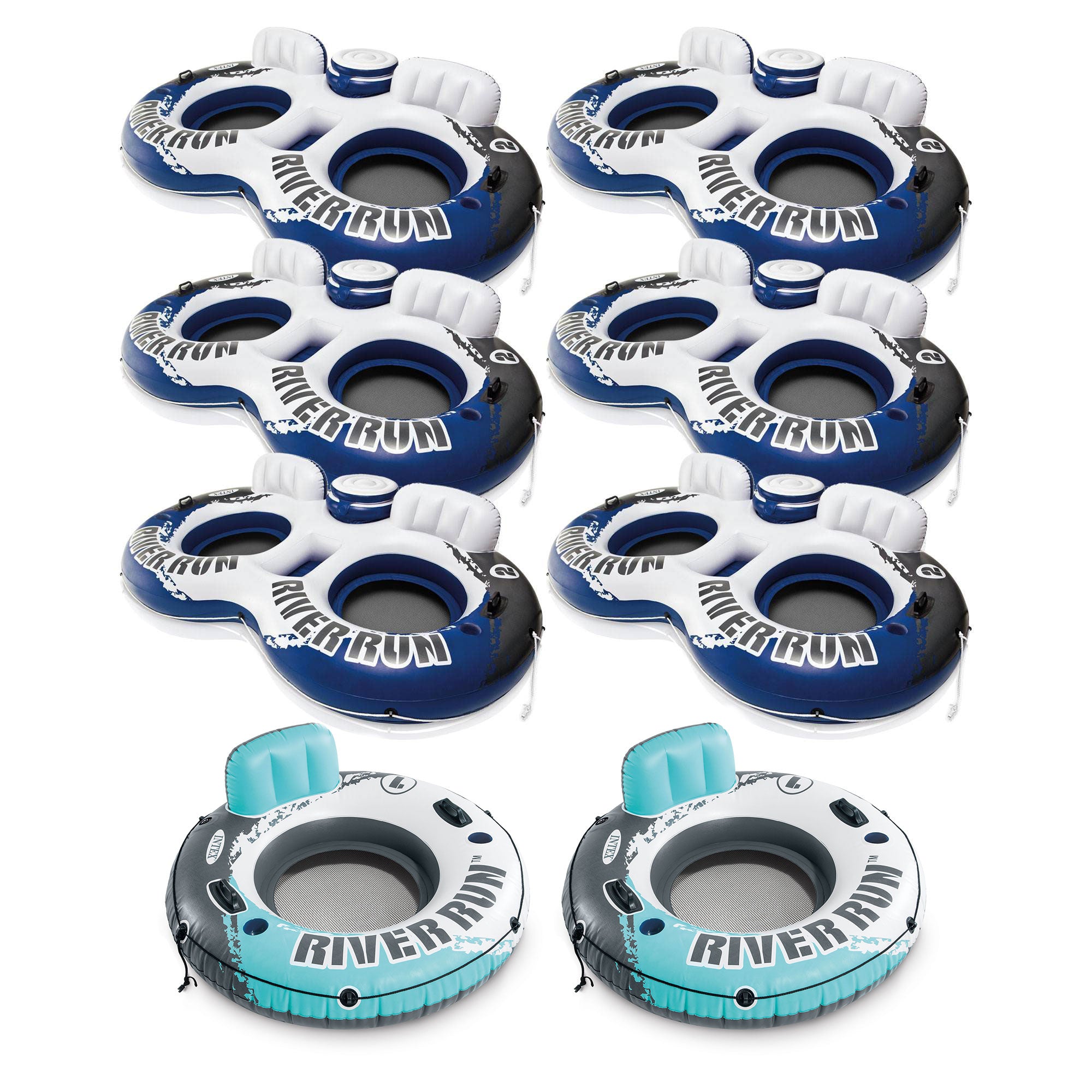 Intex River Run 2 Inflatable 2 Person River Float (6 Pack) + Single Tube (Pair)