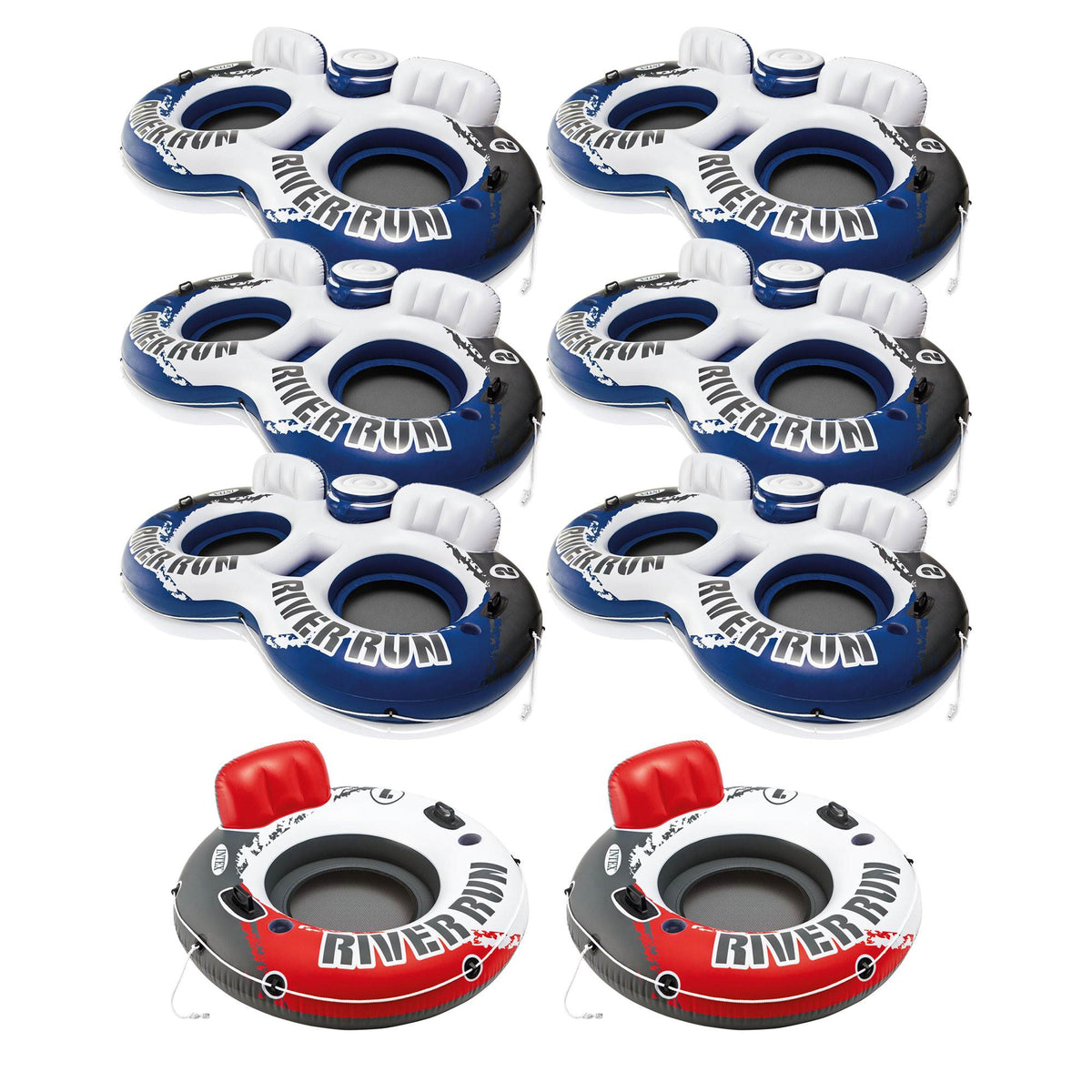 Intex River Run 2 Inflatable 2 Person River Float (6 Pack) + Single Tube (Pair) - VMInnovations