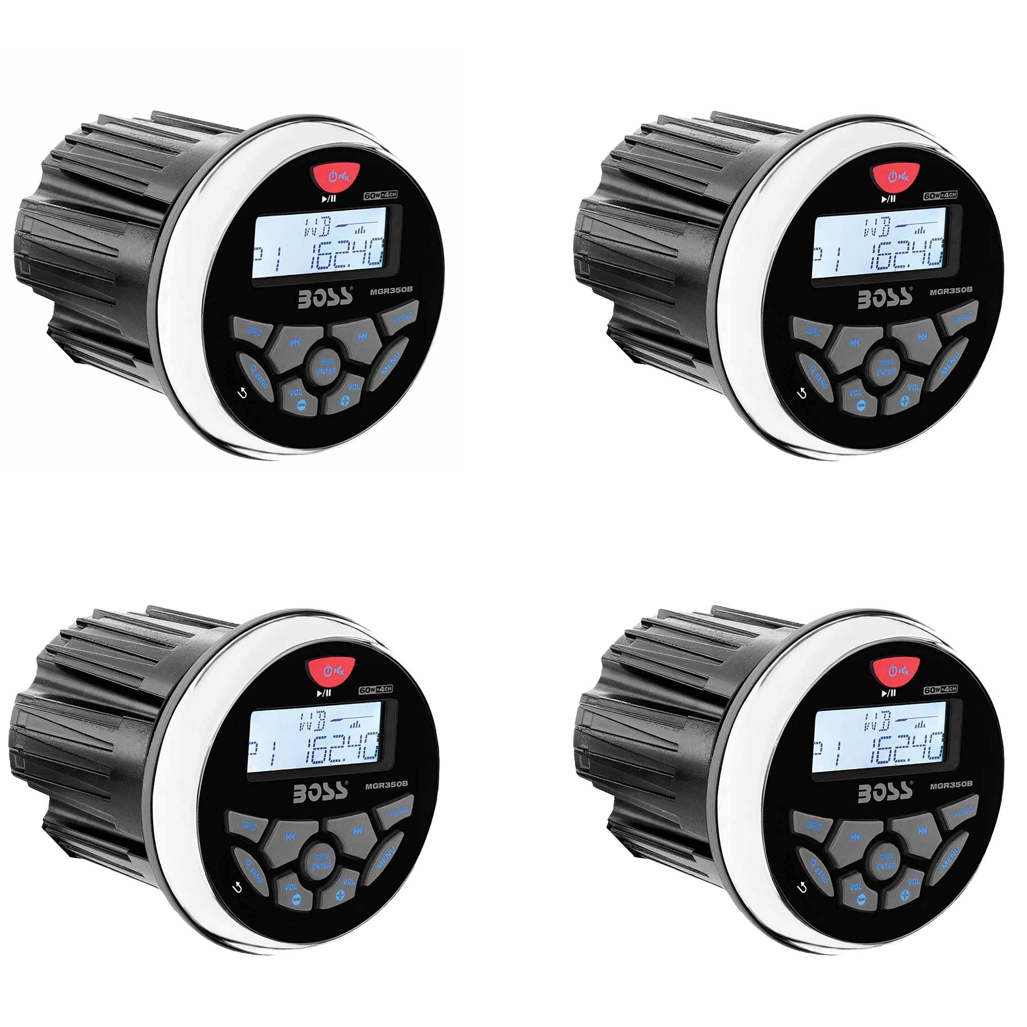 Boss Audio MGR350B 3" Gauge Hole Marine Bluetooth Stereo Boat Receiver (4 Pack)