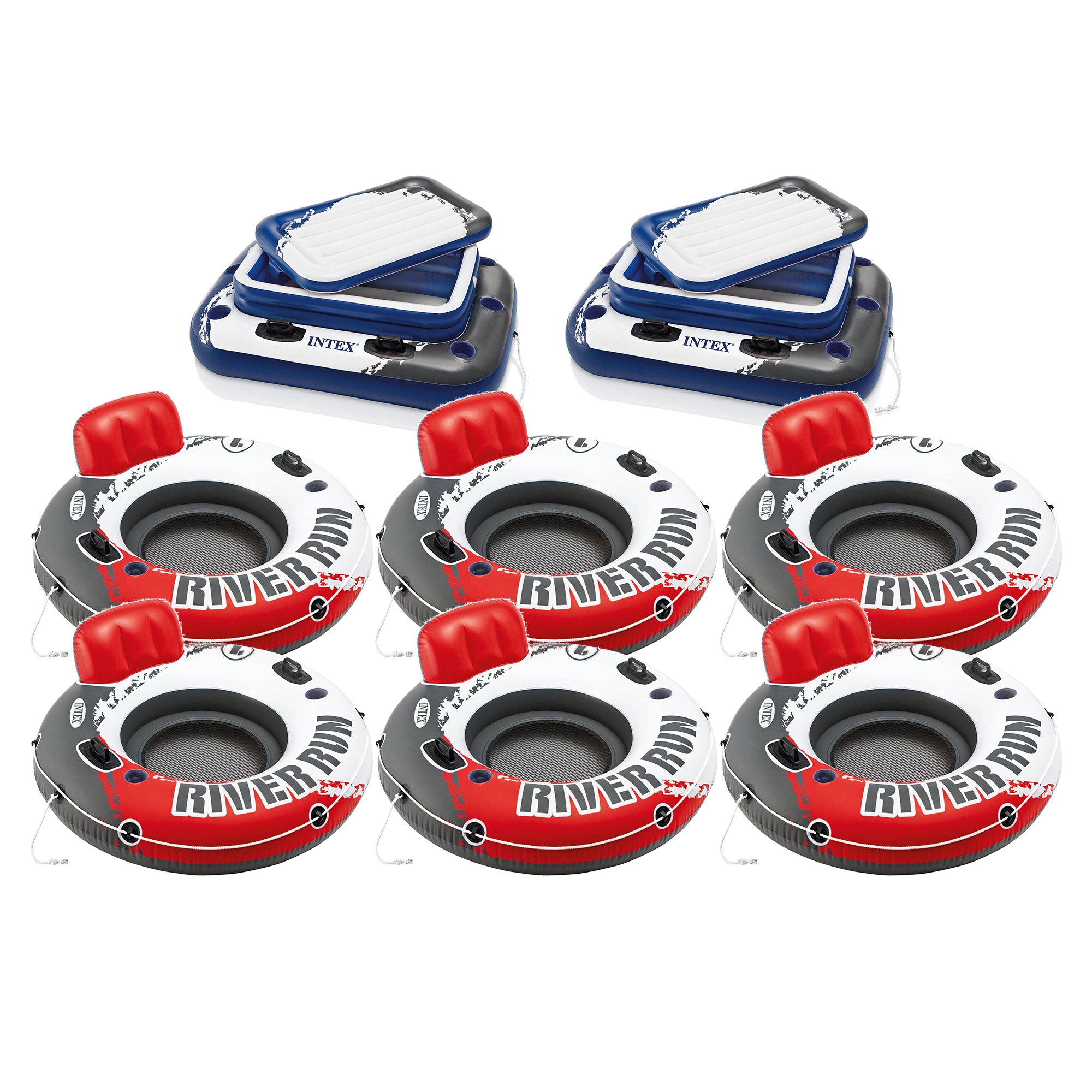 Intex River Run Inflatable Raft (6 Pack) & Mega Chill Beverage Cooler (6 Pack)