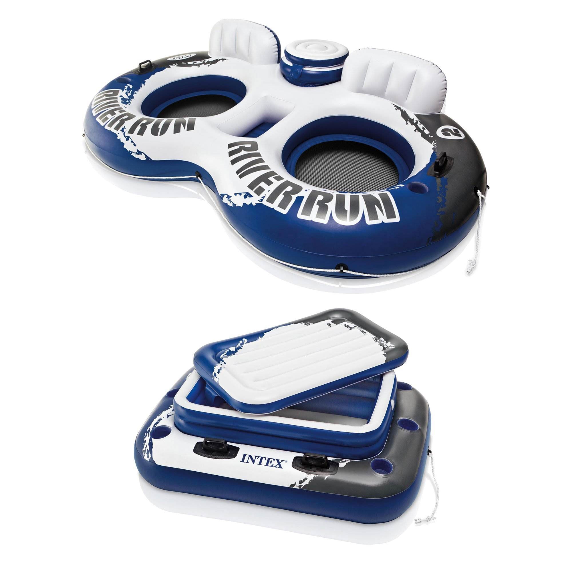 Intex River Run II Inflatable 2 Person Floating Lounge & Mega Chill Drink Cooler - VMInnovations