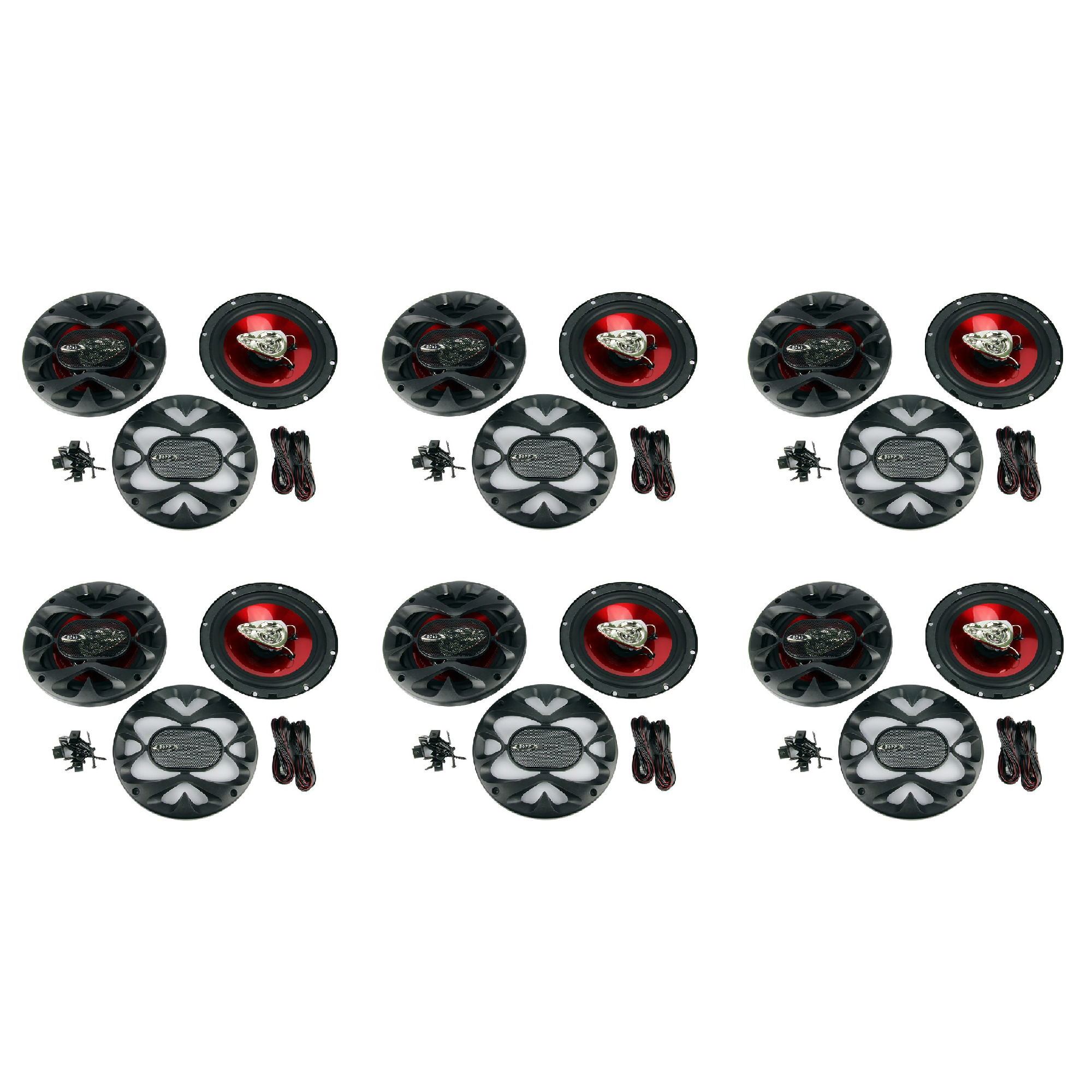 Boss 6.5 In 300 Watt 3-Way Car Coaxial Audio Red Stereo Speakers (Pair) 6 Pack