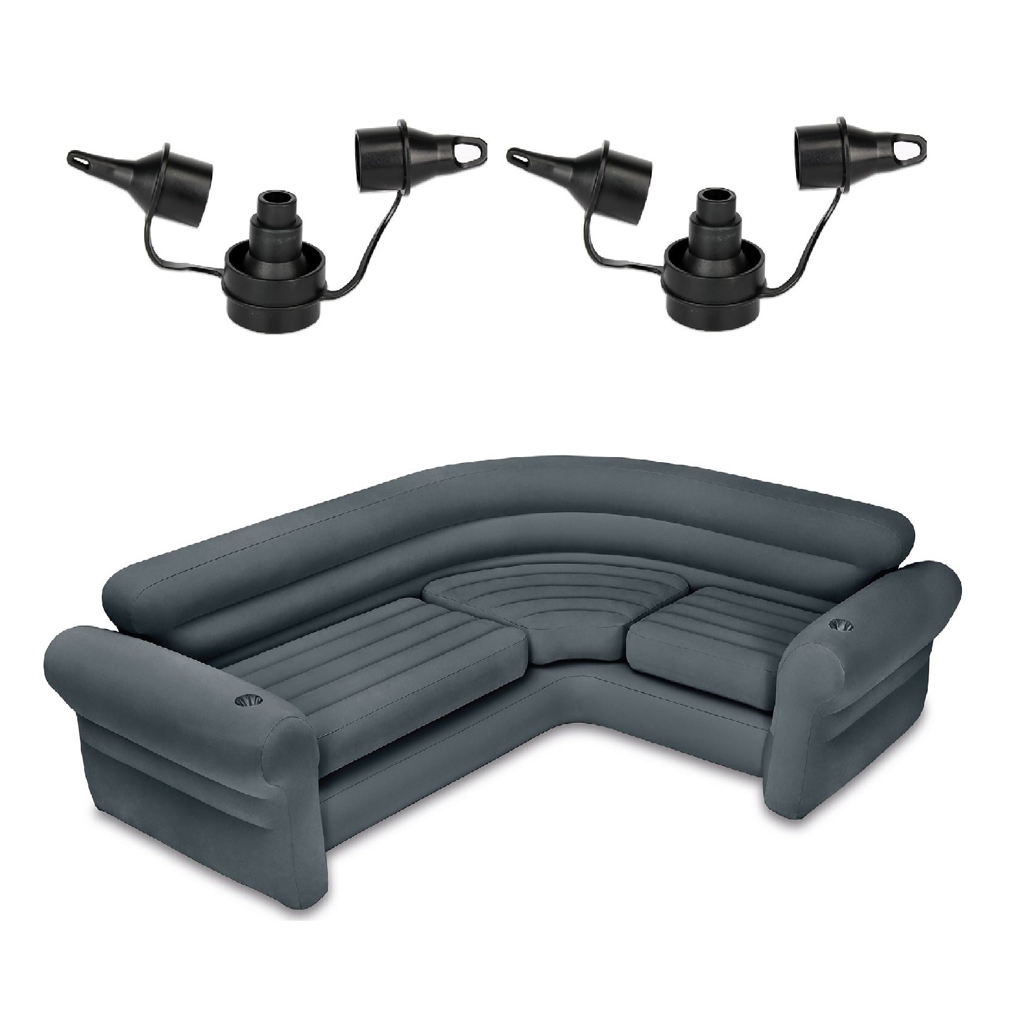 Intex Air Pump w/ 3 Nozzles (2 Pack) w/ Intex Inflatable Couch w/ Cupholders - VMInnovations