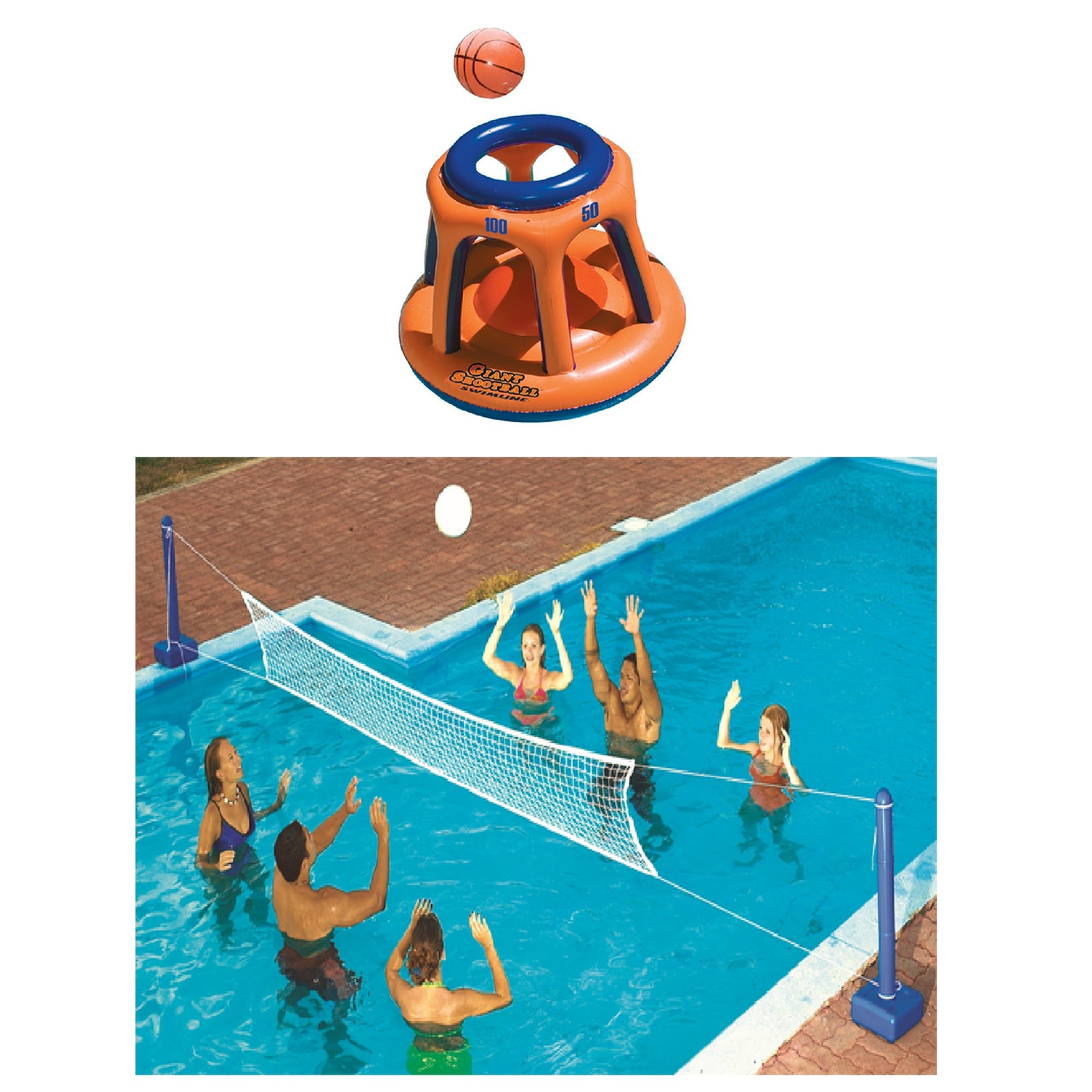 Swimline Giant Shootball Inflatable Pool w/Swimline Pool Volleyball Game - VMInnovations