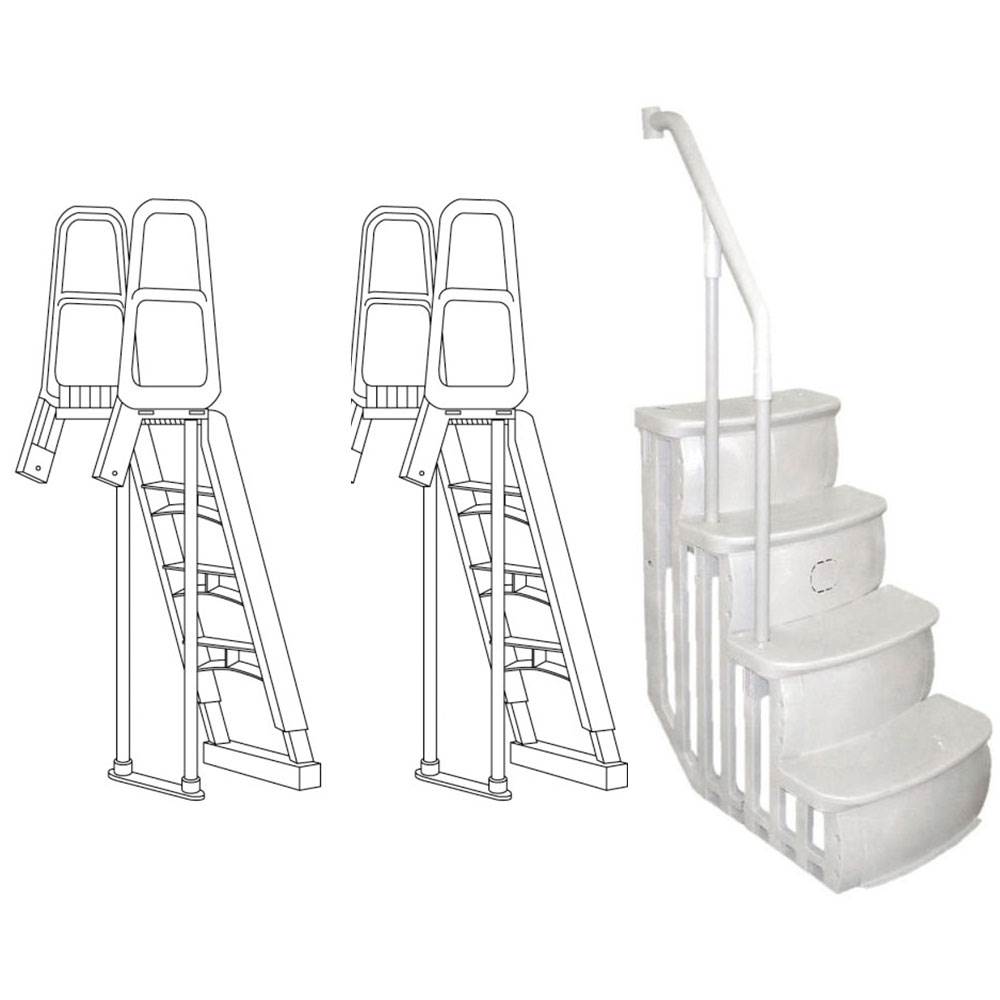 Main Access 200700T Ladder for Swimming Pools (2 Pack) + 200600T Smart Step