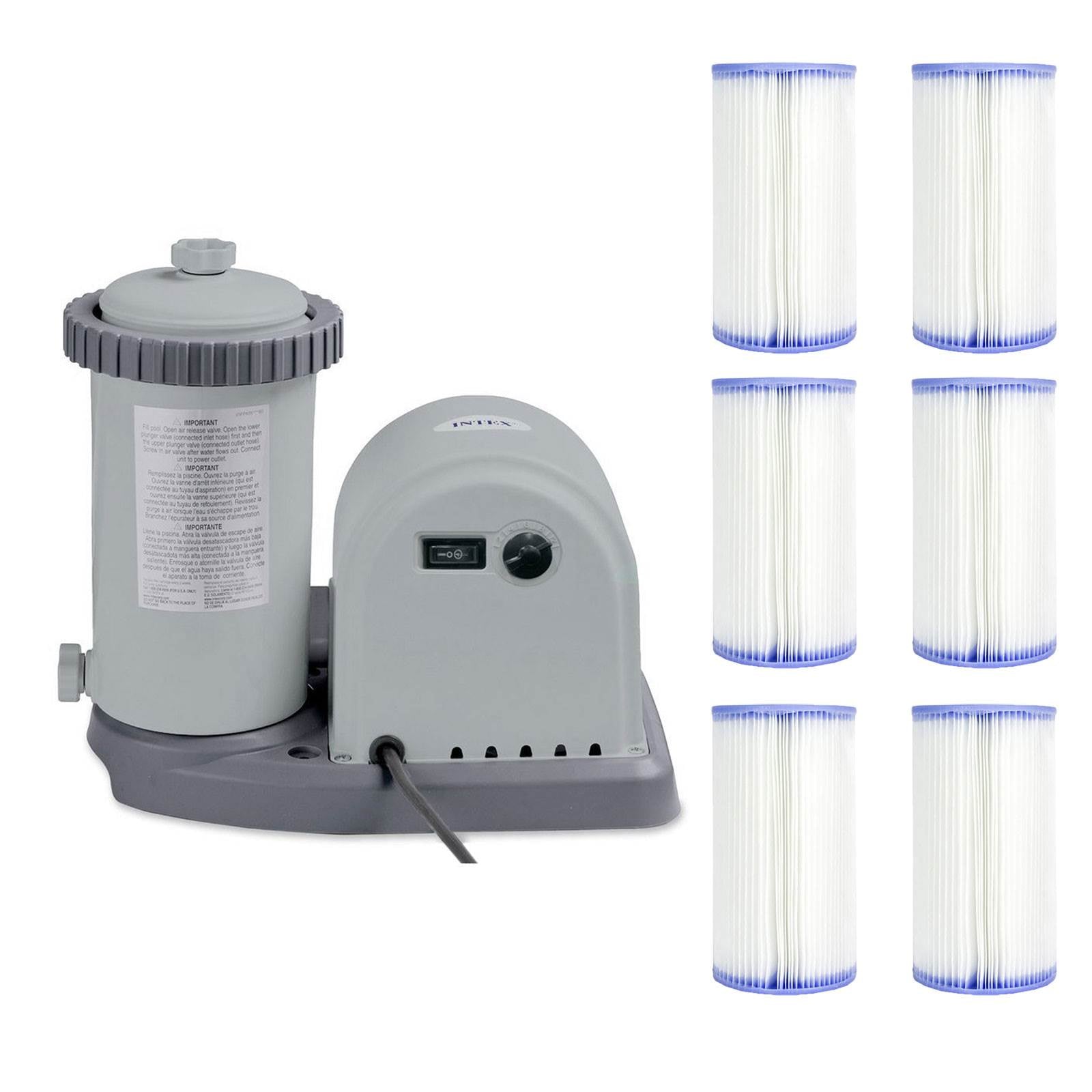 Intex 1500 GPH Krystal Clear Cartridge Filter Pump with Type A Filters, 6 Pack - VMInnovations