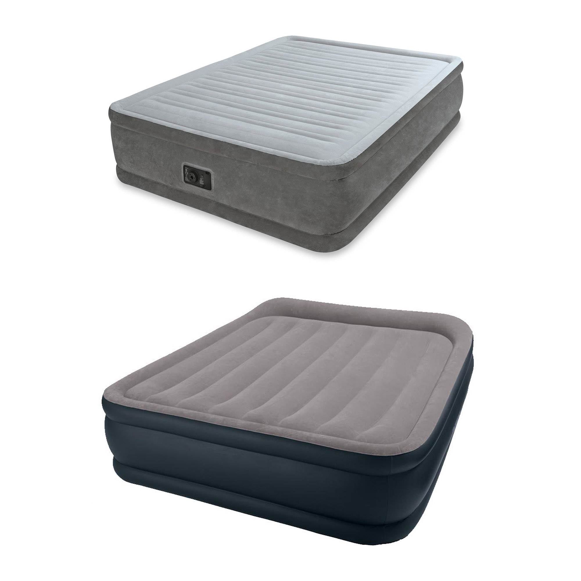 Intex Queen Comfort Plush Airbed + Queen Pillow Rest Airbed with Built-In Pump