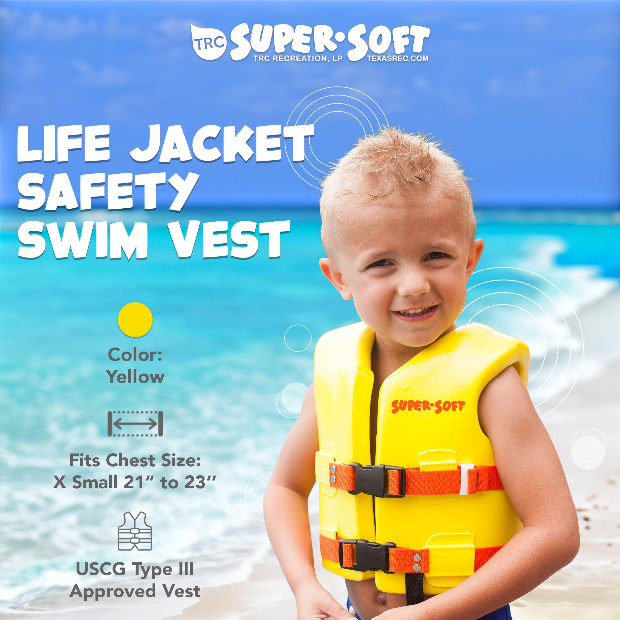 TRC Recreation Child Life Jacket Swim Safety Vest, X Small, Yellow (Open Box)