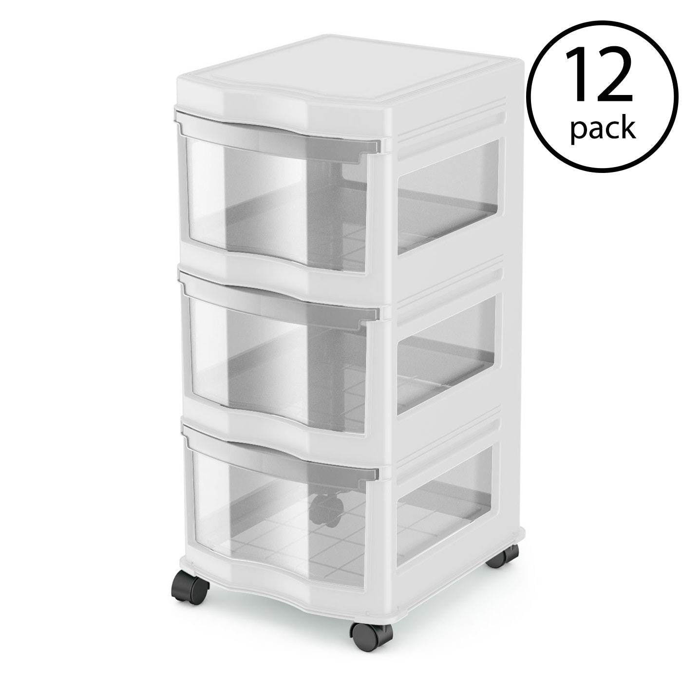 Life Story Classic 3 Shelf Storage Container Organizer Drawers, White (12 Pack)