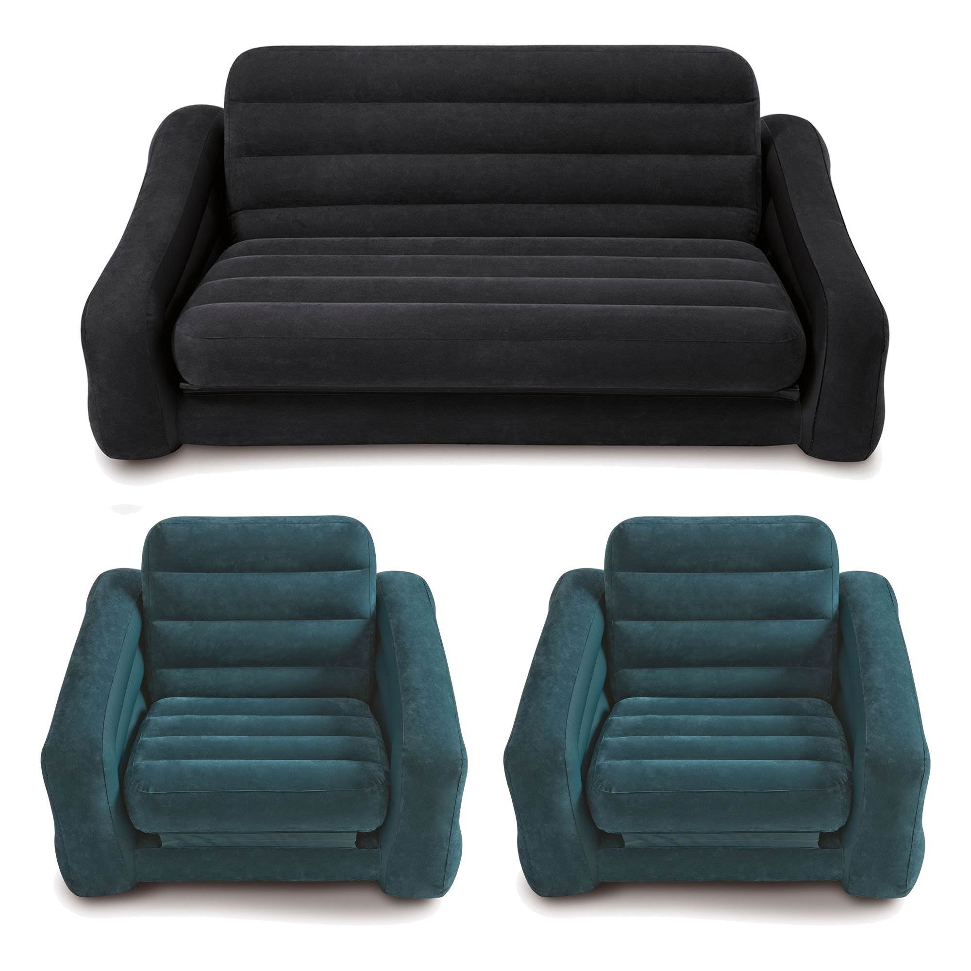 Intex Inflatable Queen Size Pull-Out Futon Sofa Bed + Pull-Out Chairs (2 Pack)