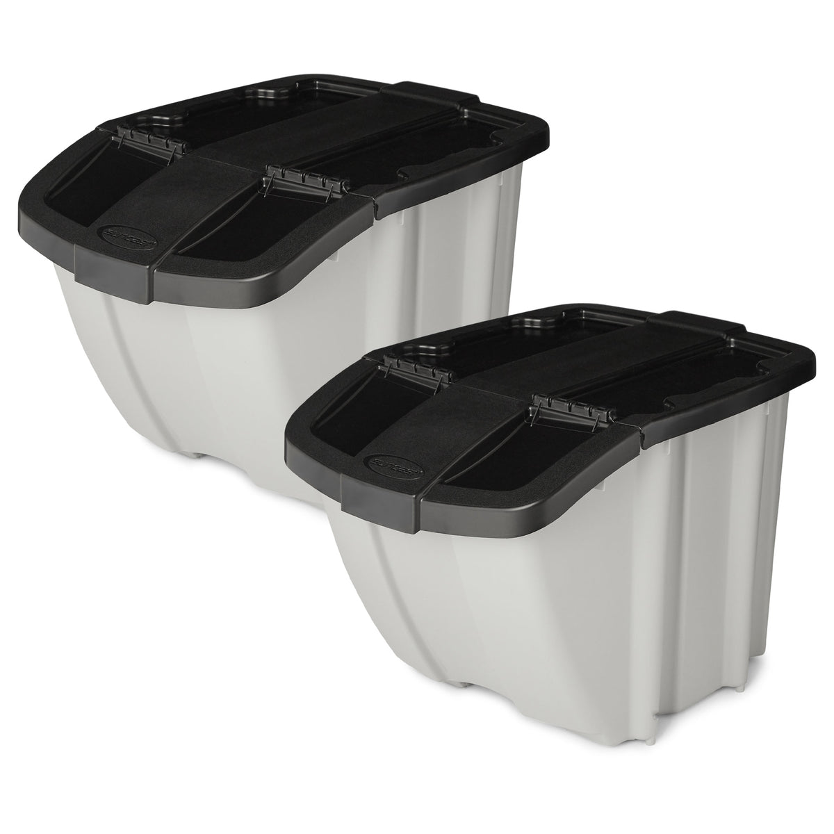 Suncast 18 Gallon Indoor/Outdoor Stackable Recycle Storage Bin, Gray (2 Pack)