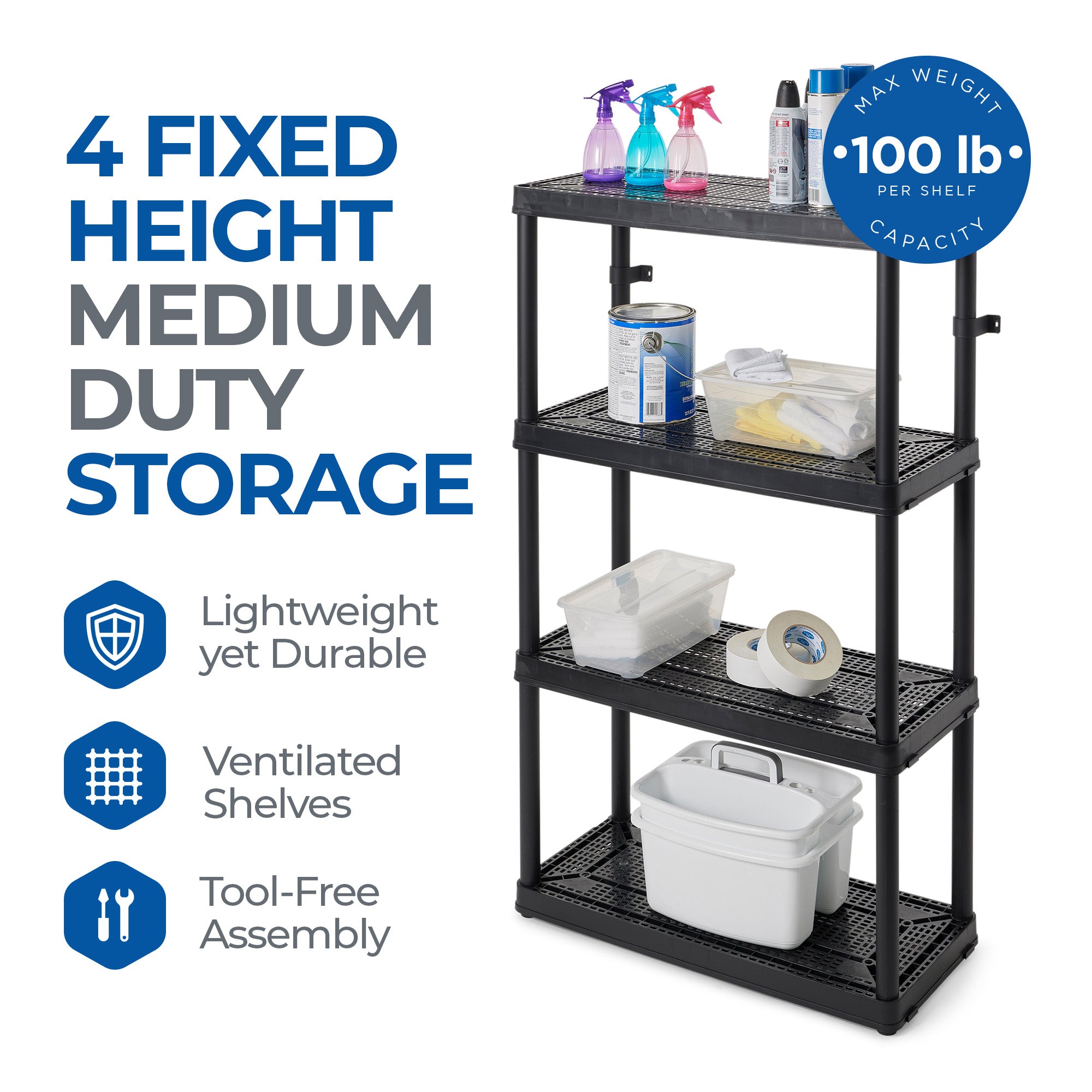 Gracious Living 4 Shelf Fixed Height Medium Duty Storage Unit, Black (3 Pack) - VMInnovations