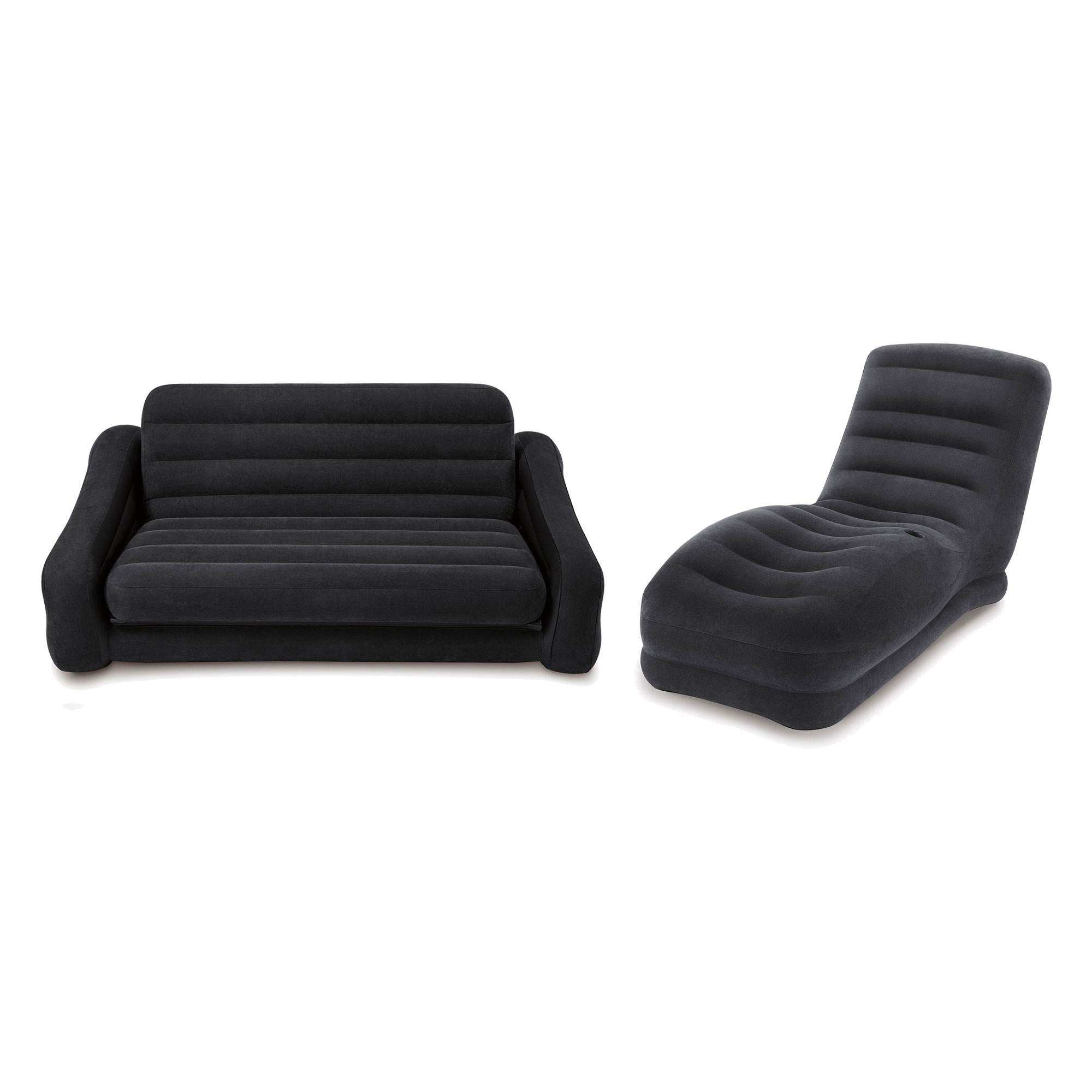 Intex Inflatable Queen Size Pull-Out Futon Sofa Couch Bed + Contoured Chair