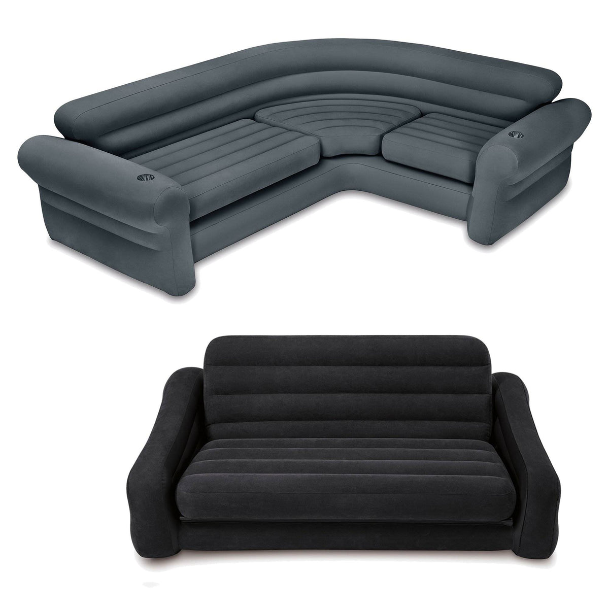 Intex Inflatable Corner Couch Sectional + Queen Size Pull-Out Futon Sofa Bed